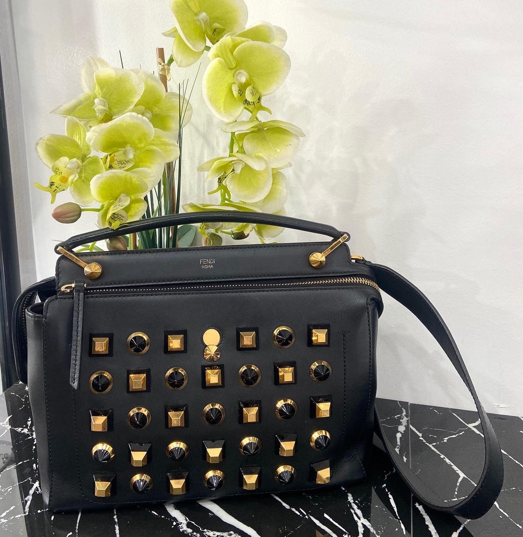FENDI STUDDED DOTCOM TWO WAY LEATHER BAG