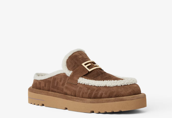 FENDI WOMEN'S APRES CHIC FF SHEARLING LINED MULES