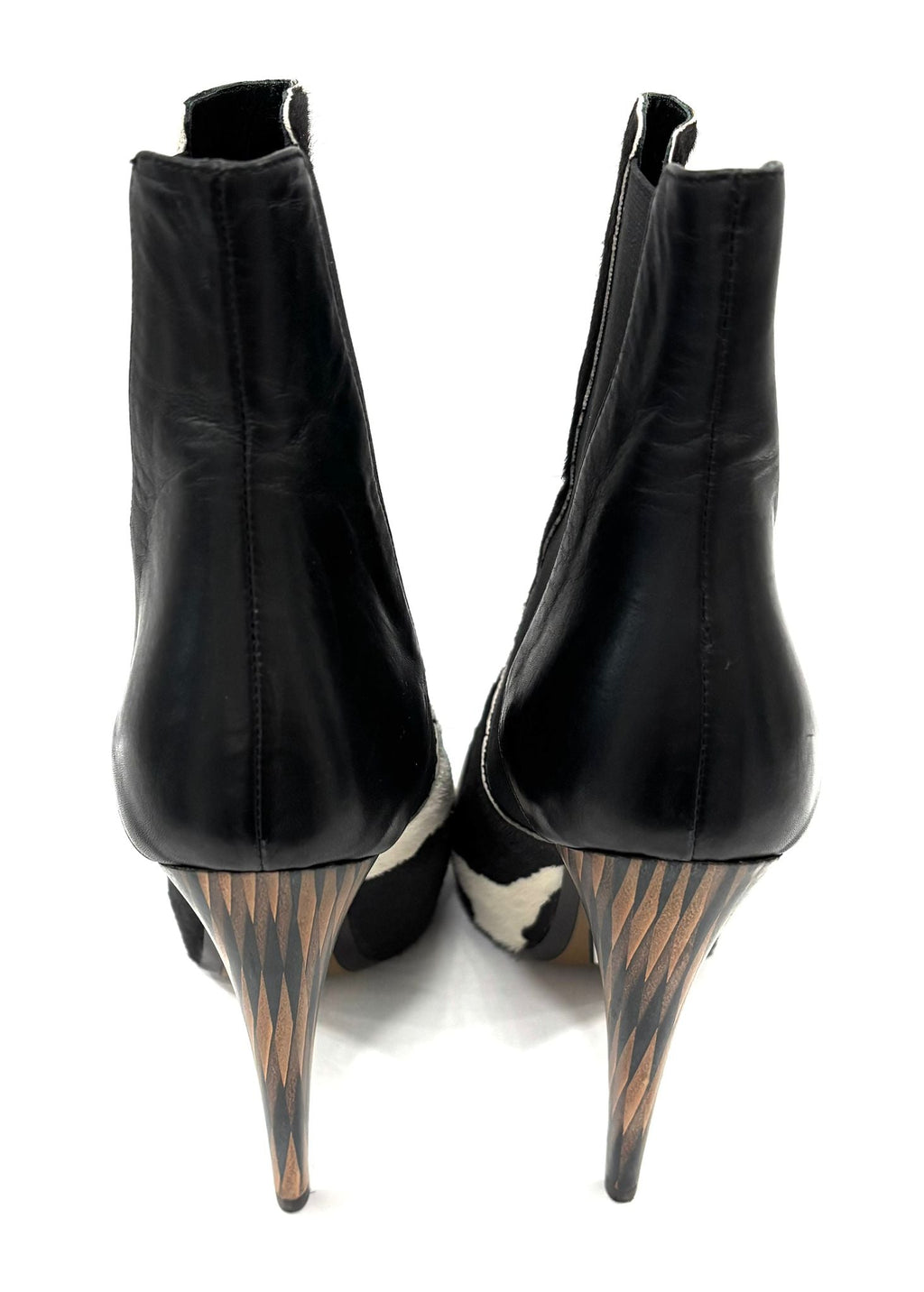 FENDI COW PRINT PONY HAIR STYLE LEATHER ANKLE BOOTS