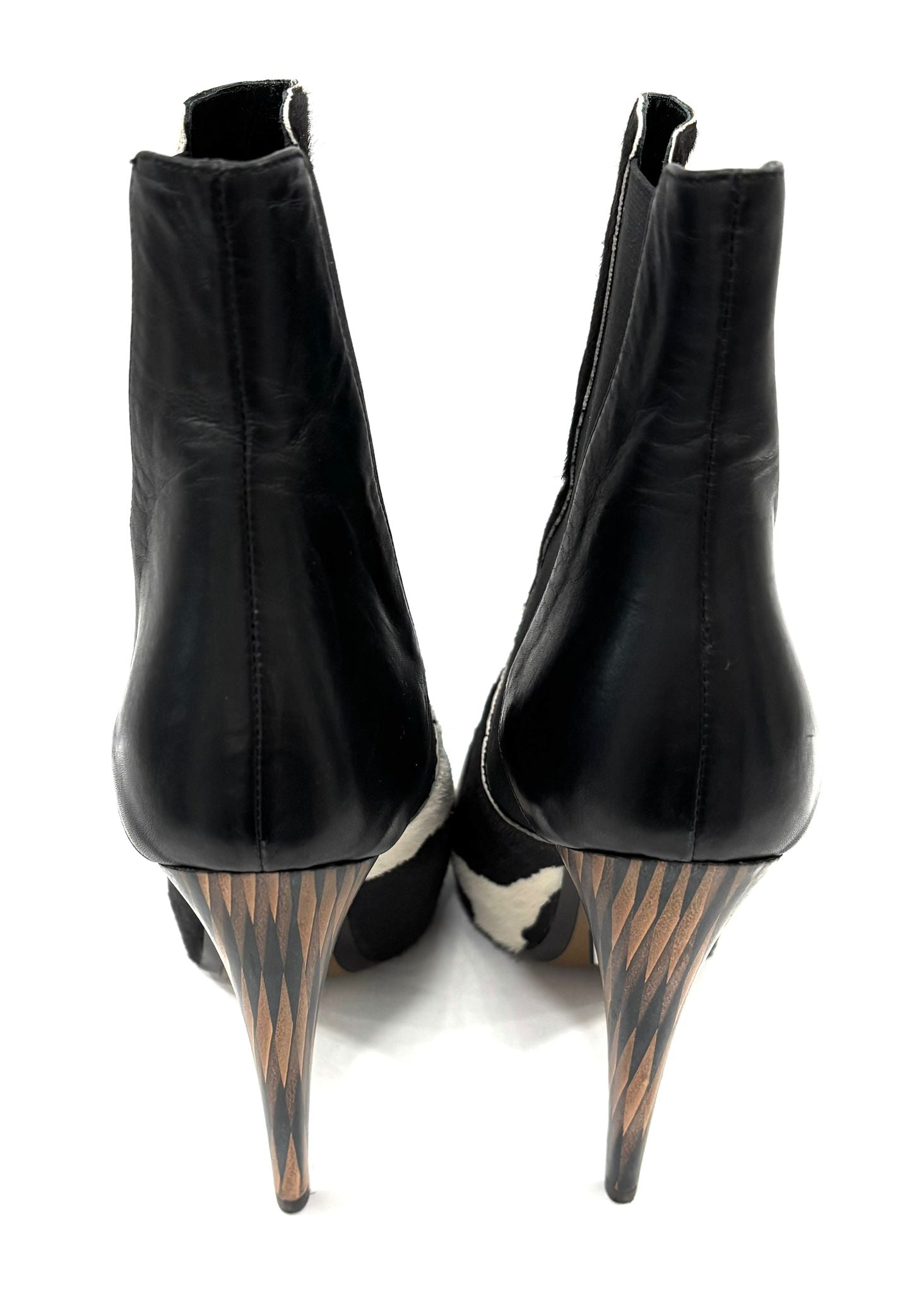 FENDI COW PRINT PONY HAIR STYLE LEATHER ANKLE BOOTS