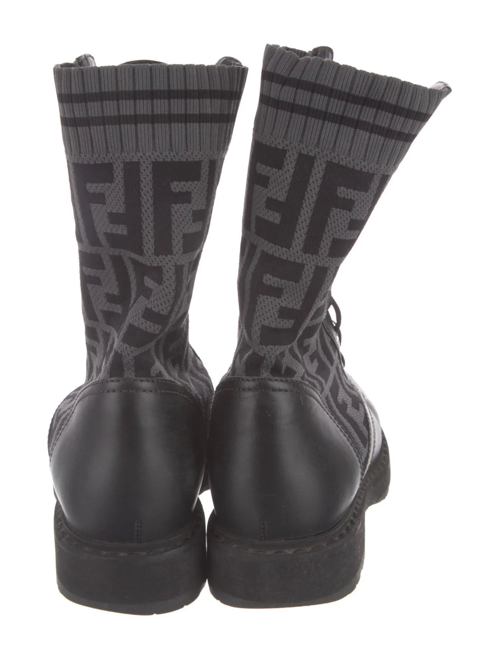 FENDI FF ZUCCA ROCKOKO LEATHER & KNIT COMBAT BOOTS