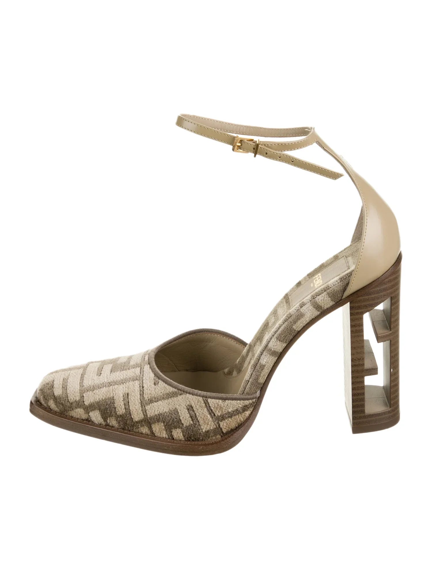 FENDI ZUCCA FF LOGO JACQUARD & LEATHER D'ORSAY PUMPS
