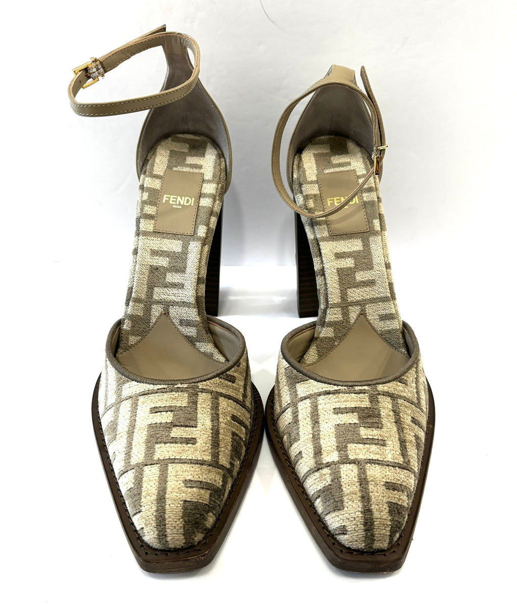 FENDI ZUCCA FF LOGO JACQUARD & LEATHER D'ORSAY PUMPS