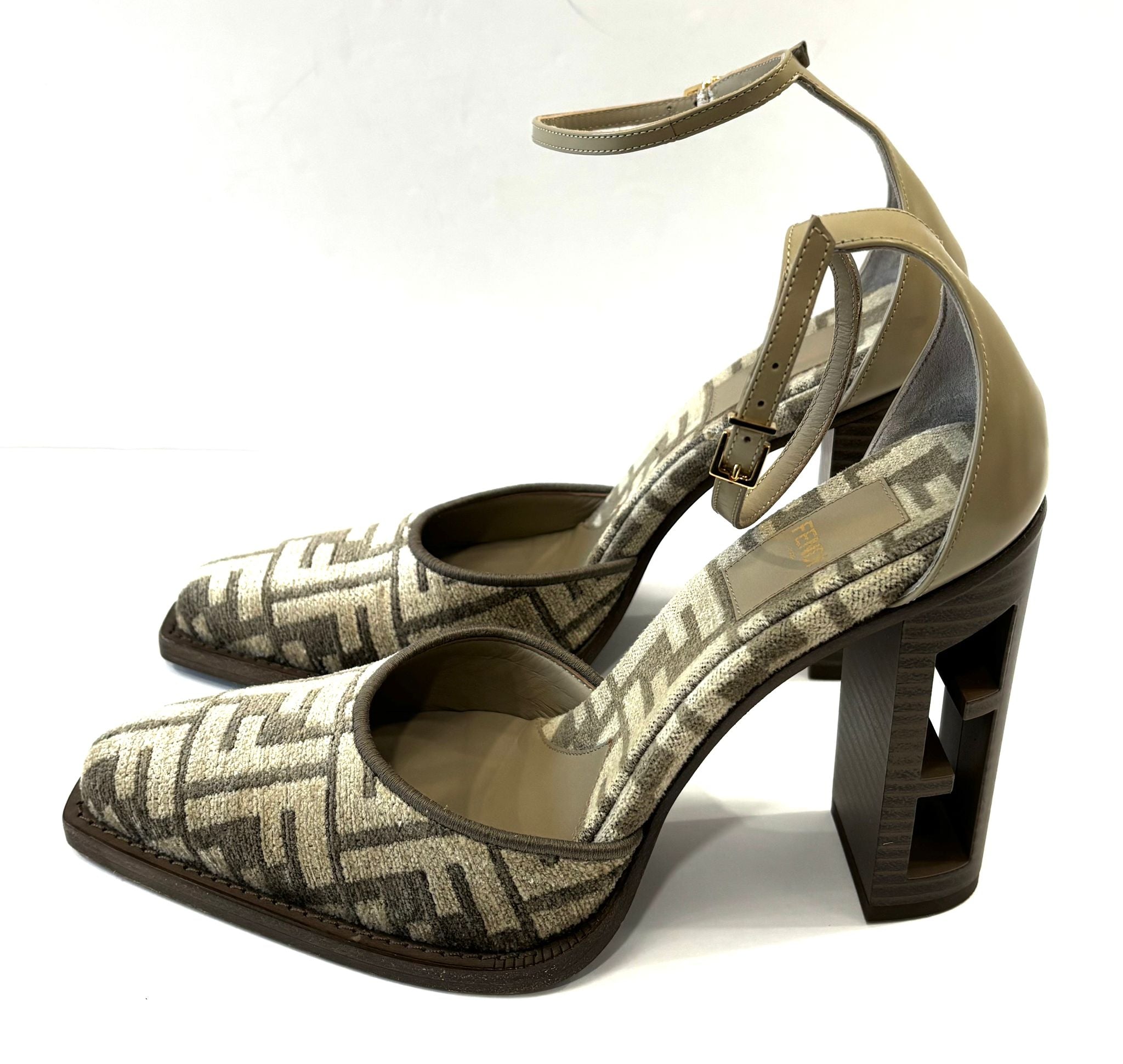 FENDI ZUCCA FF LOGO JACQUARD & LEATHER D'ORSAY PUMPS