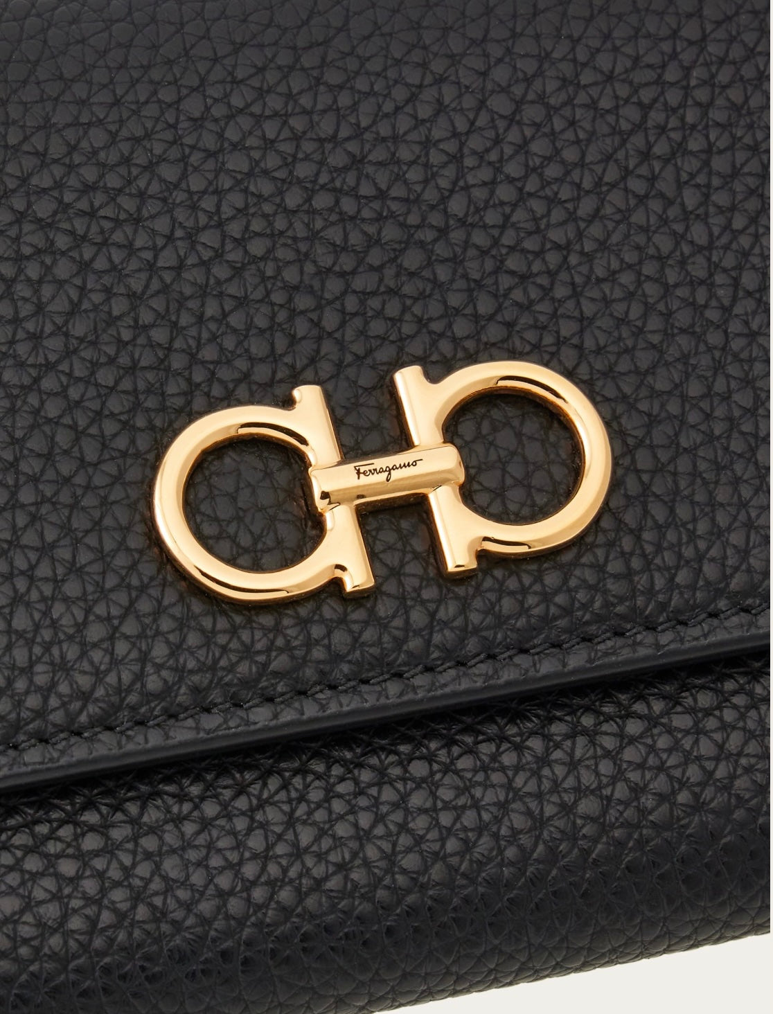 FERRAGAMO CALFSKIN LEATHER GANCINI WALLET ON A CHAIN