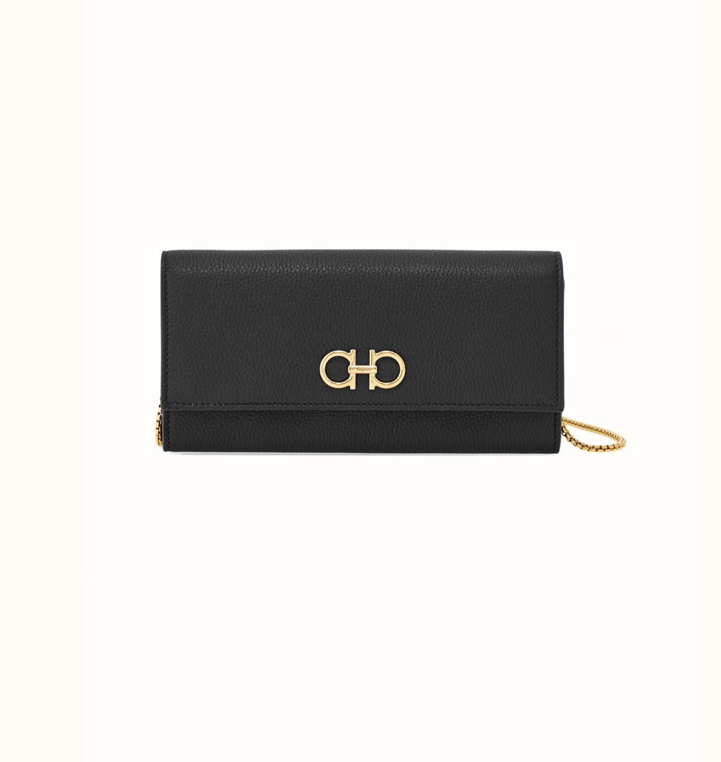 FERRAGAMO CALFSKIN LEATHER GANCINI WALLET ON A CHAIN