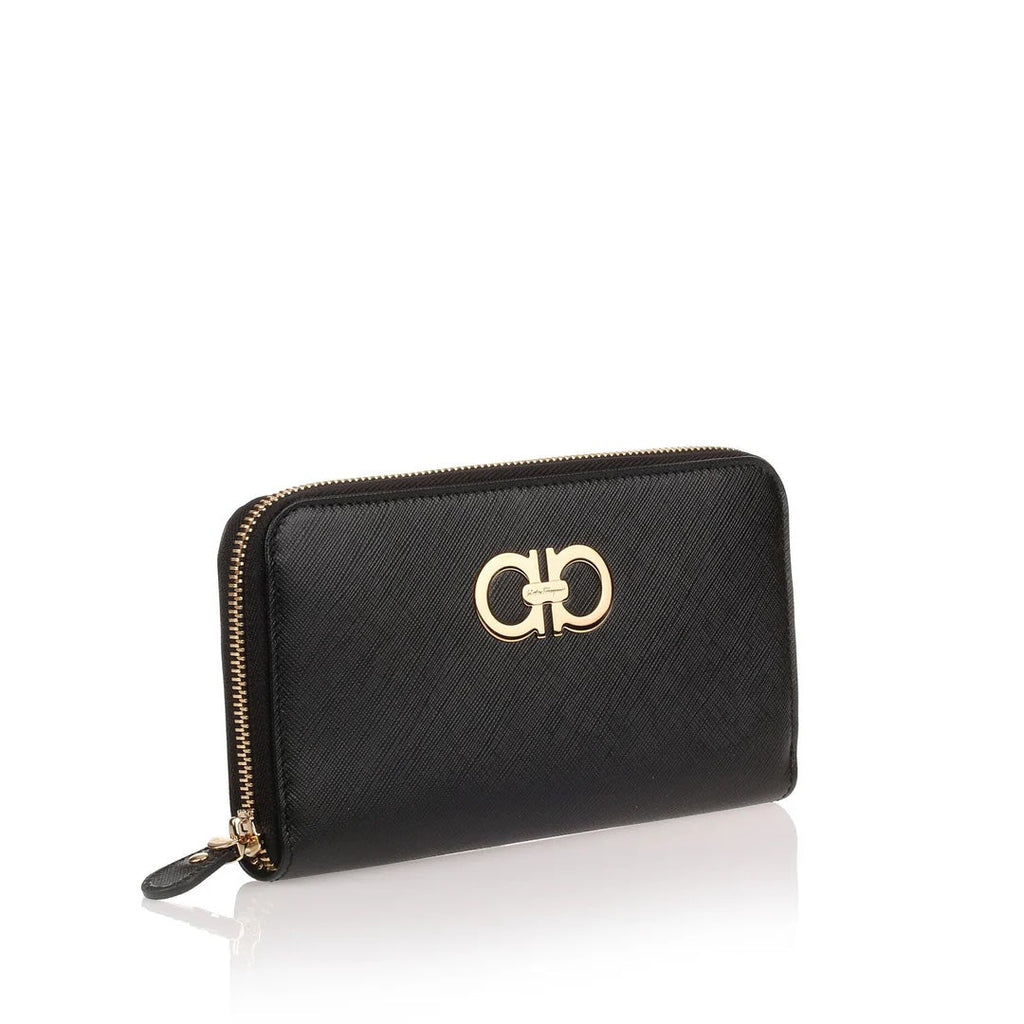 SALVATORE FERRAGAMO GANCINI ROUND ZIPPER LONG WALLET