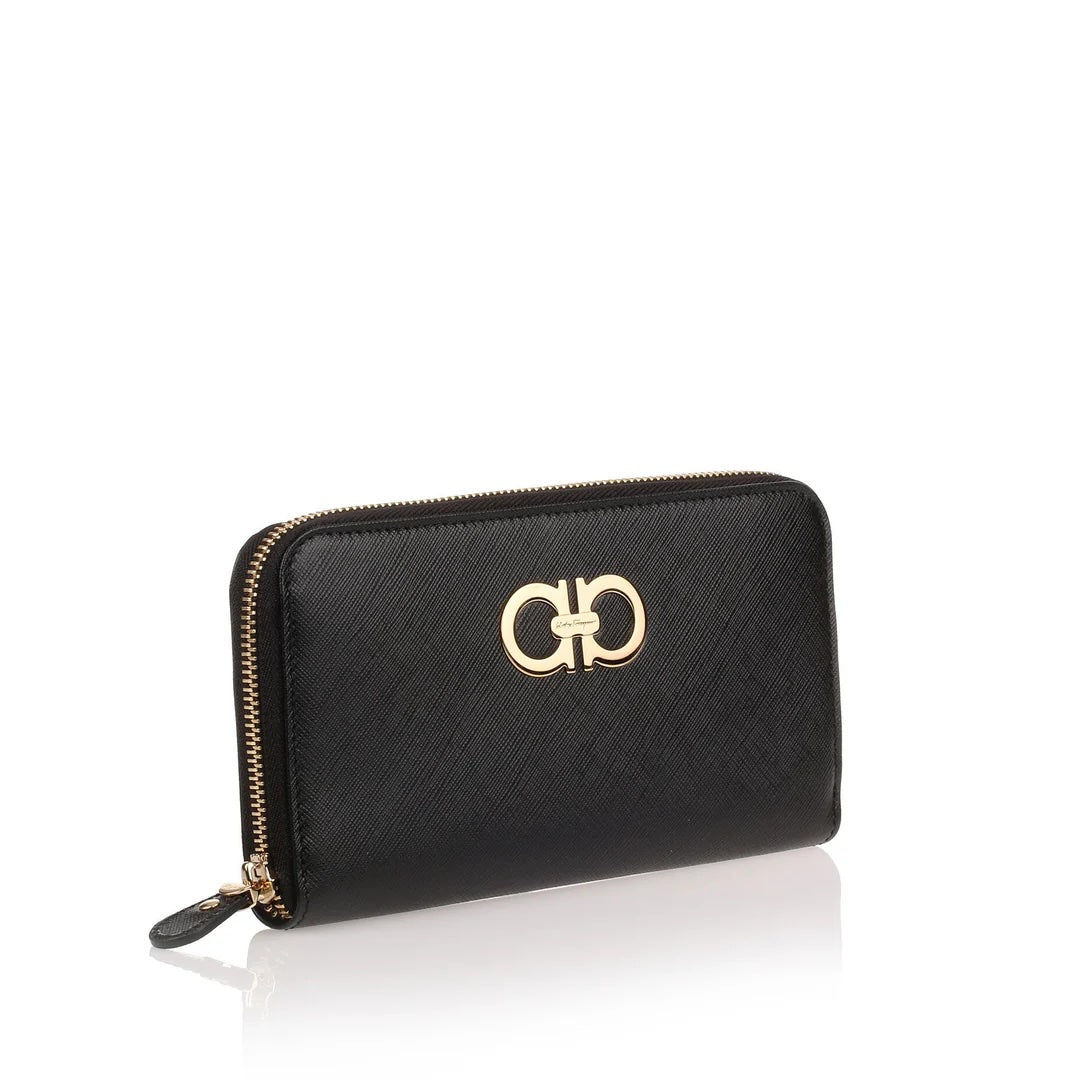 SALVATORE FERRAGAMO GANCINI ROUND ZIPPER LONG WALLET
