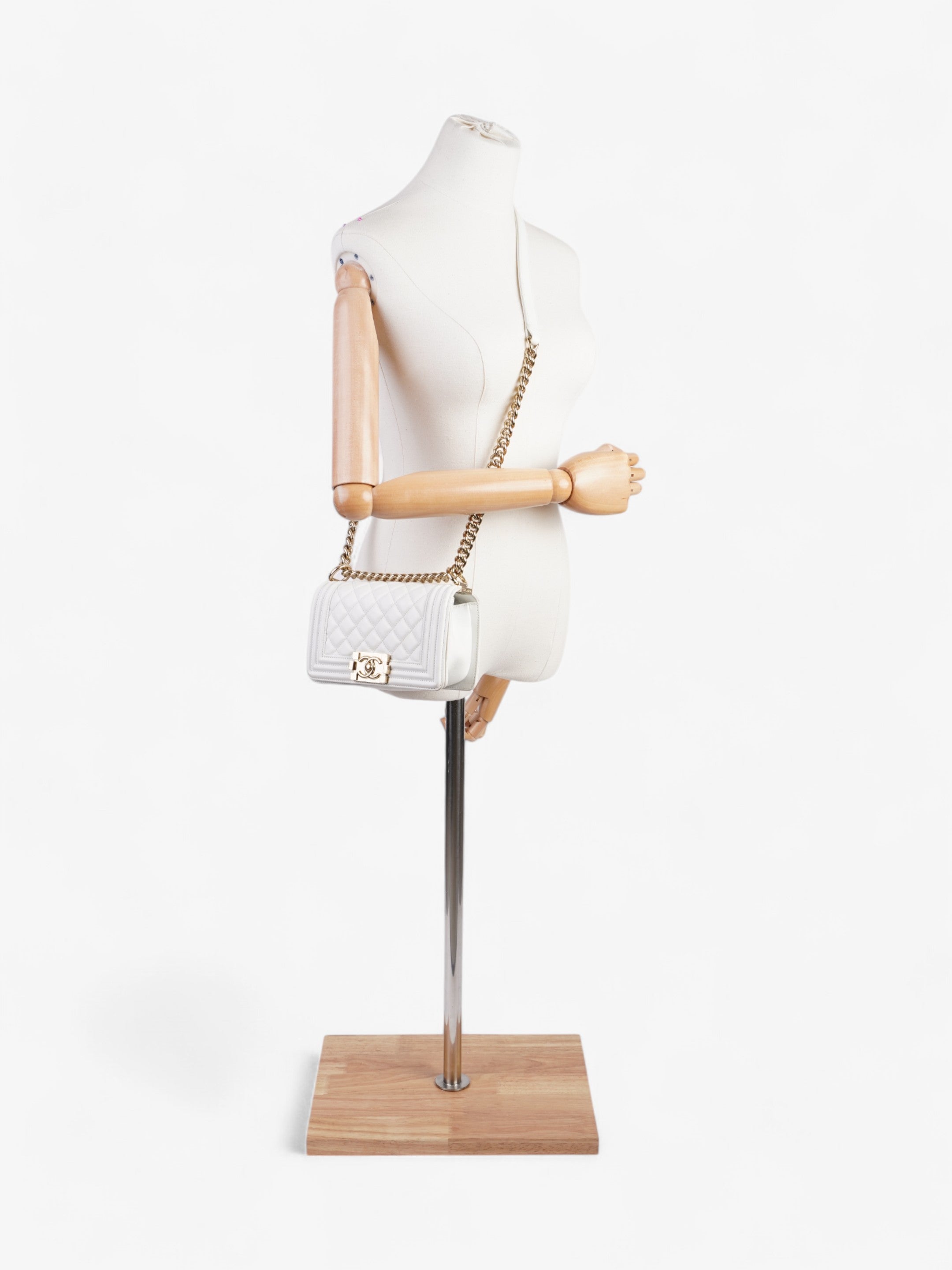 Chanel Boy Bag White Lambskin Leather Small
