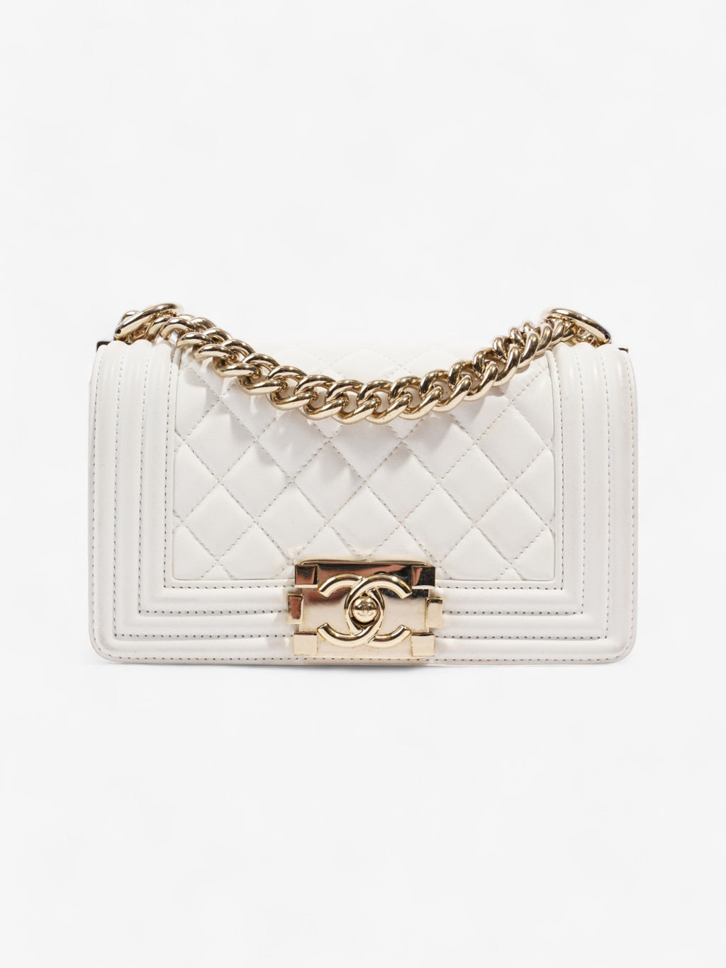 Chanel Boy Bag White Lambskin Leather Small