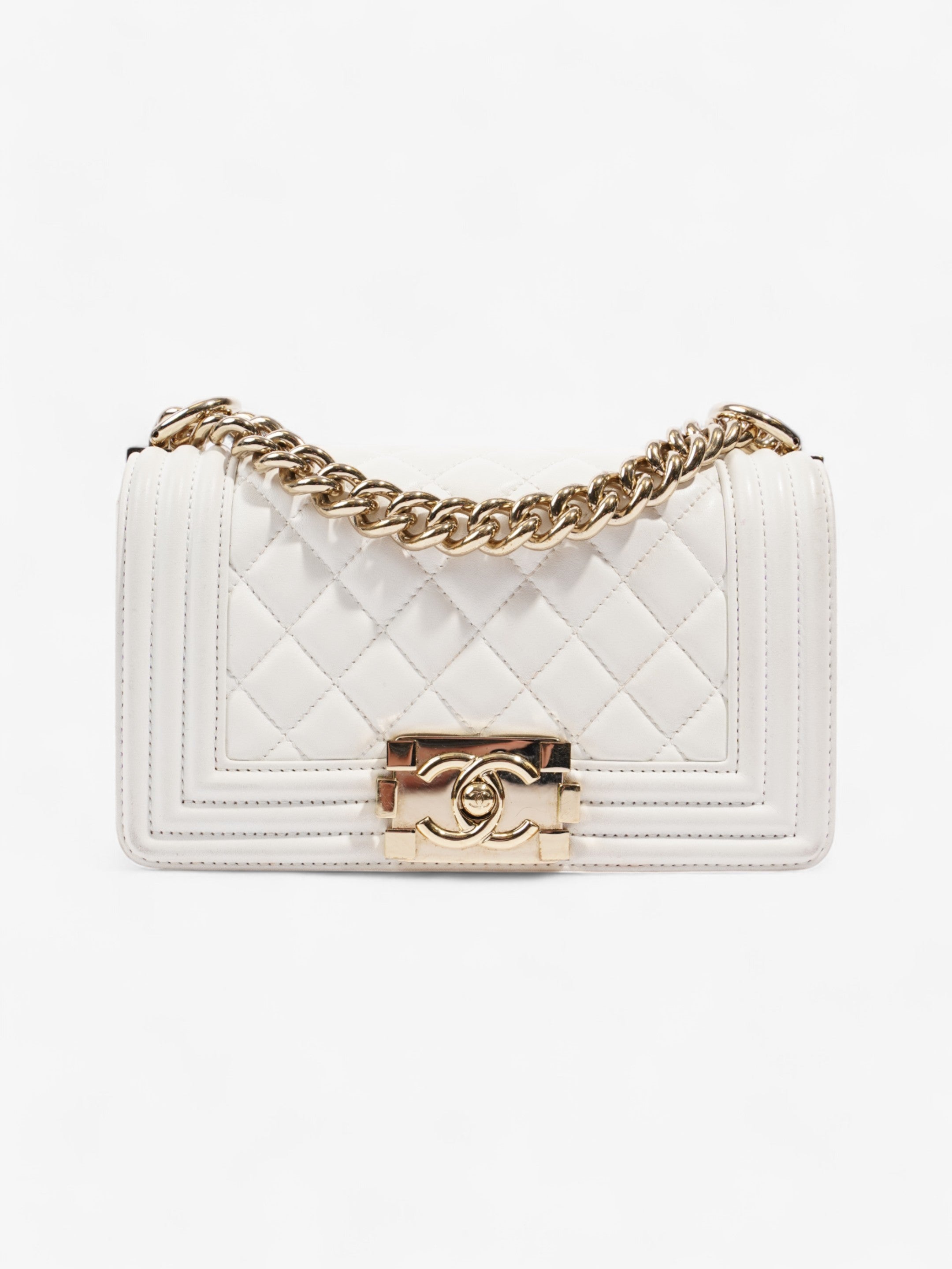 Chanel Boy Bag White Lambskin Leather Small