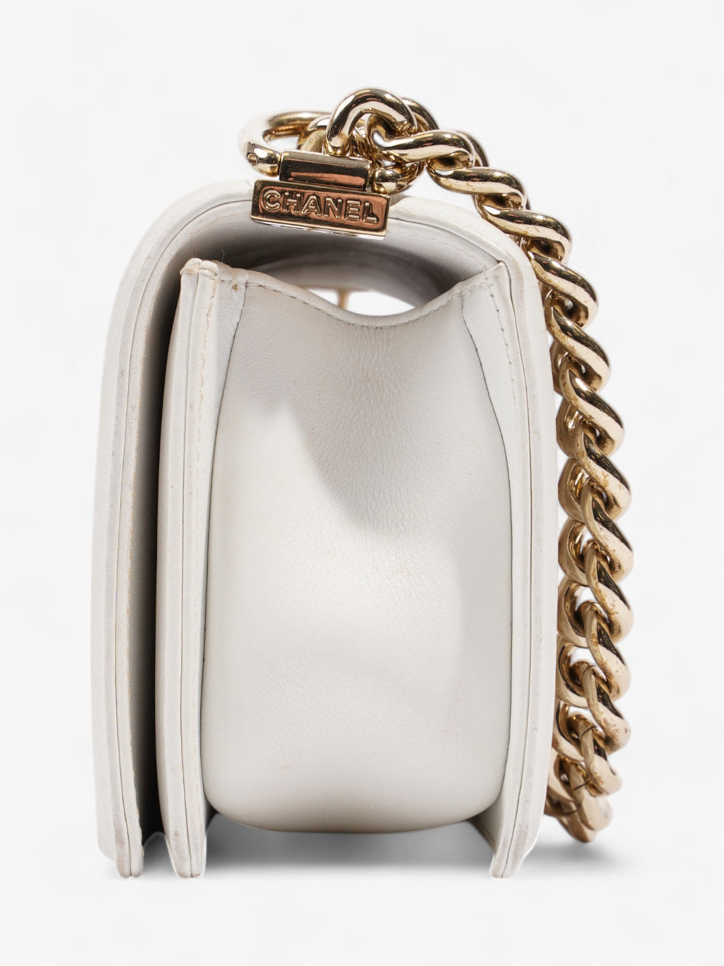Chanel Boy Bag White Lambskin Leather Small