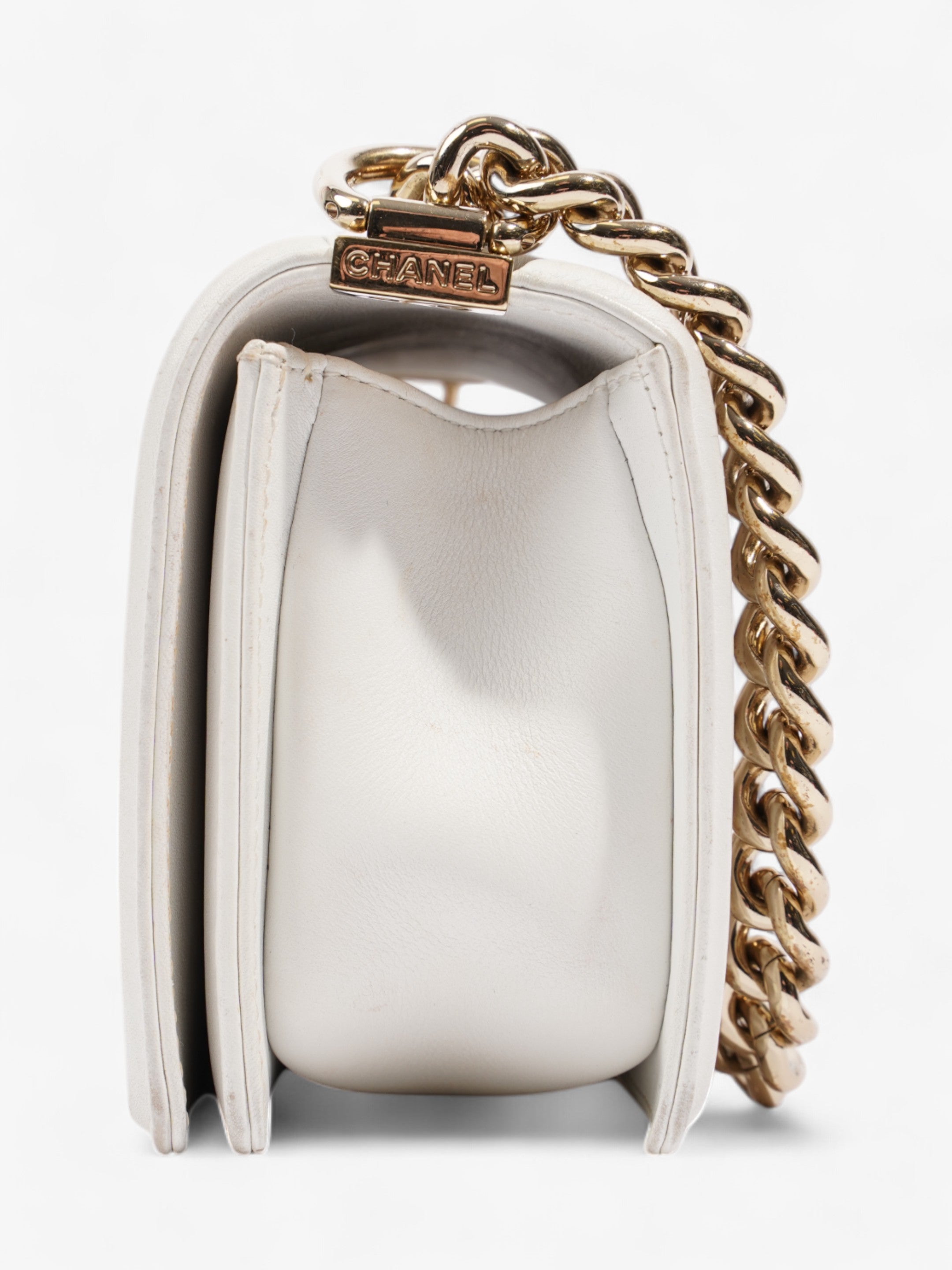 Chanel Boy Bag White Lambskin Leather Small