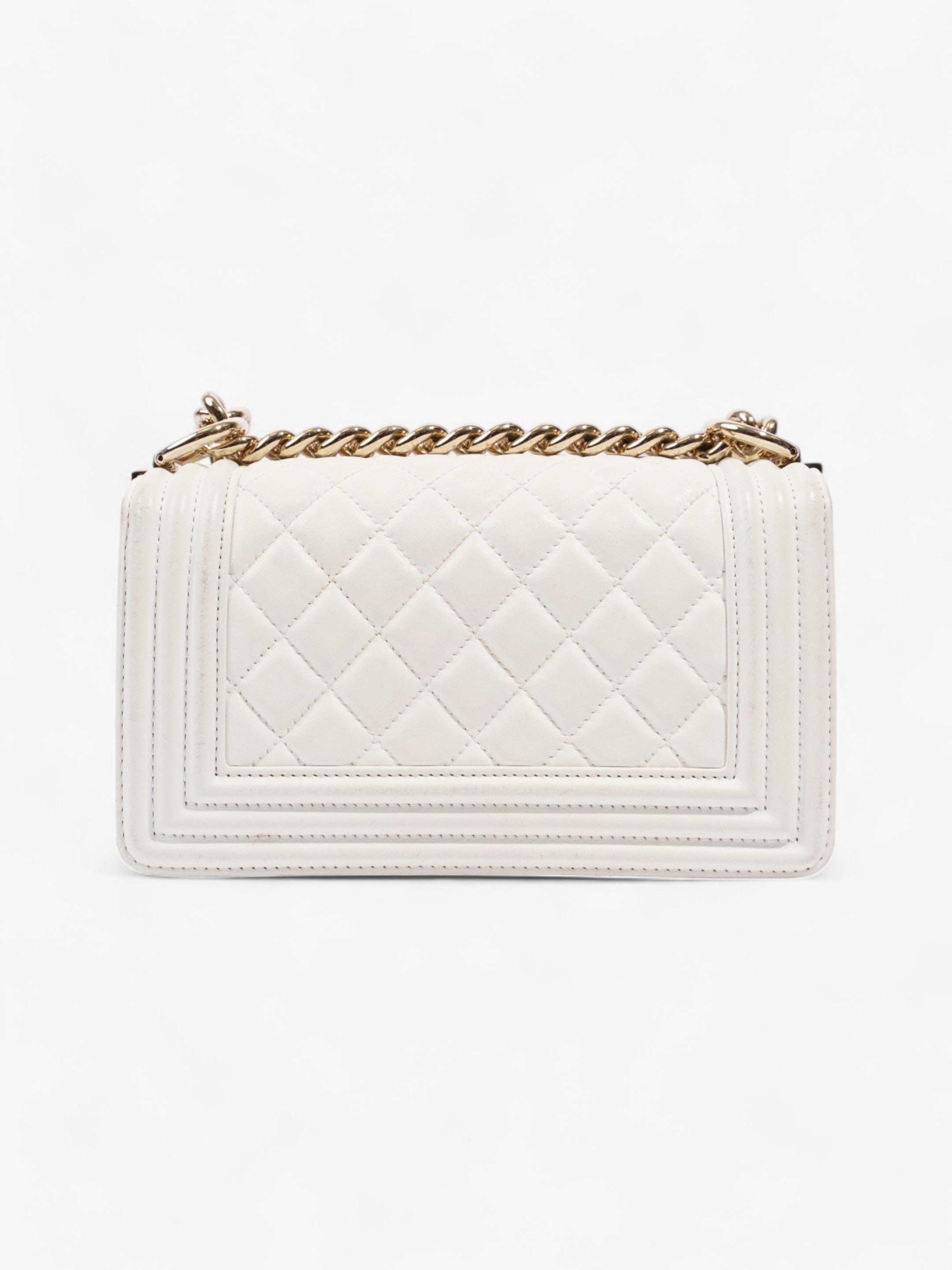 Chanel Boy Bag White Lambskin Leather Small