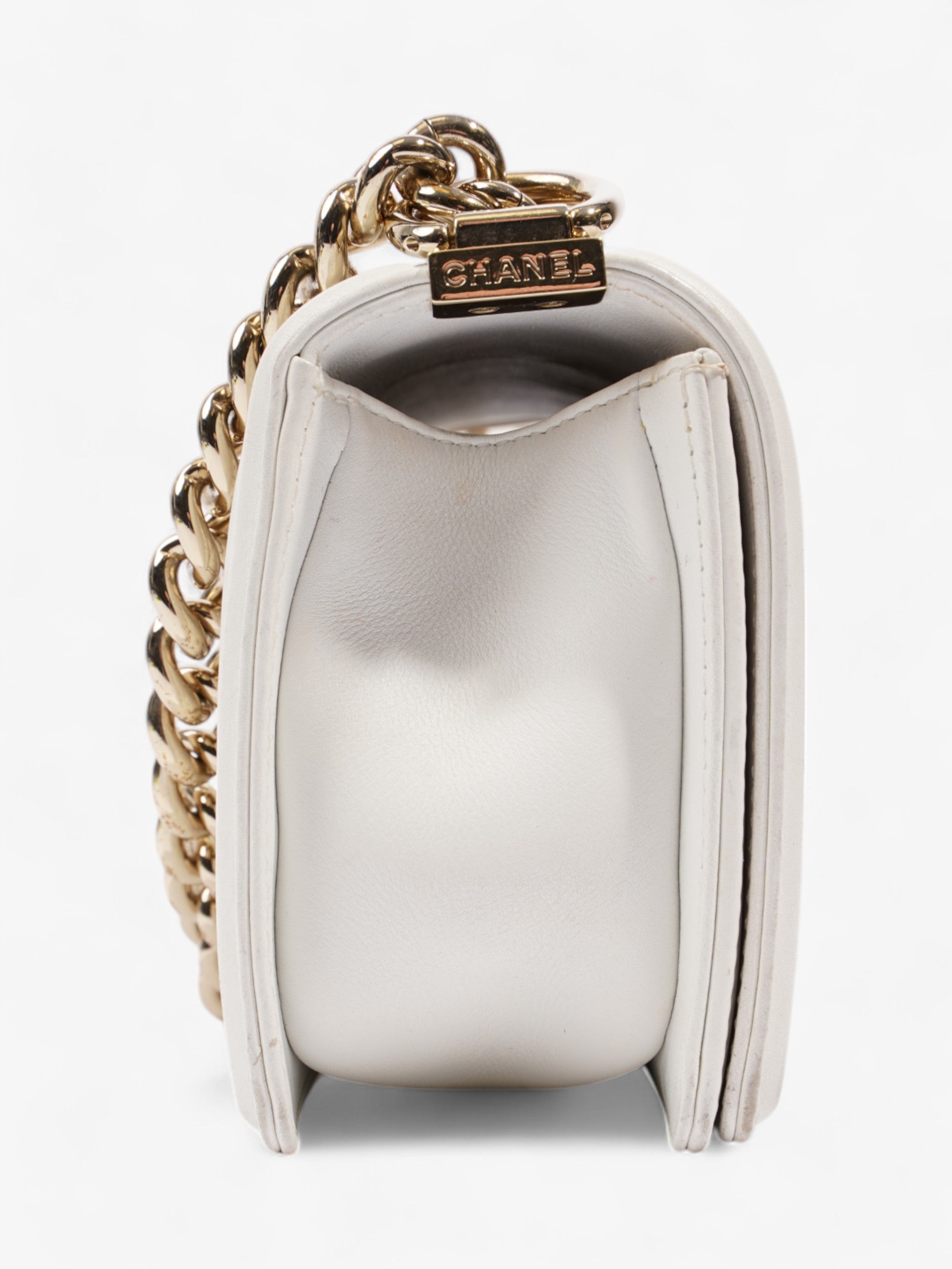Chanel Boy Bag White Lambskin Leather Small