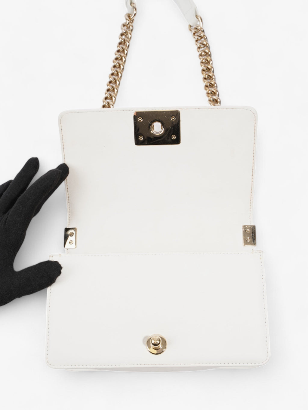 Chanel Boy Bag White Lambskin Leather Small