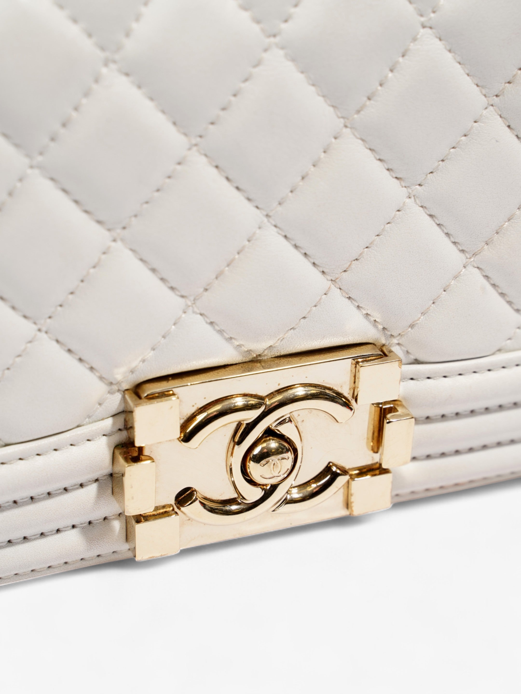 Chanel Boy Bag White Lambskin Leather Small