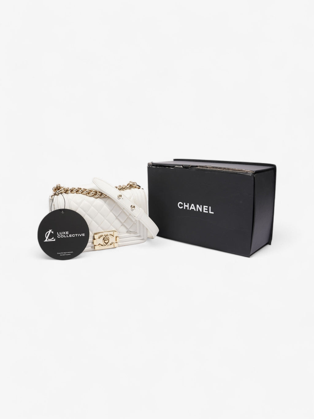 Chanel Boy Bag White Lambskin Leather Small