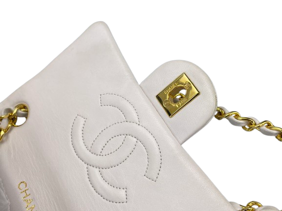 Chanel Vintage White Timeless Flap Bag Mini Square Gold Hardware