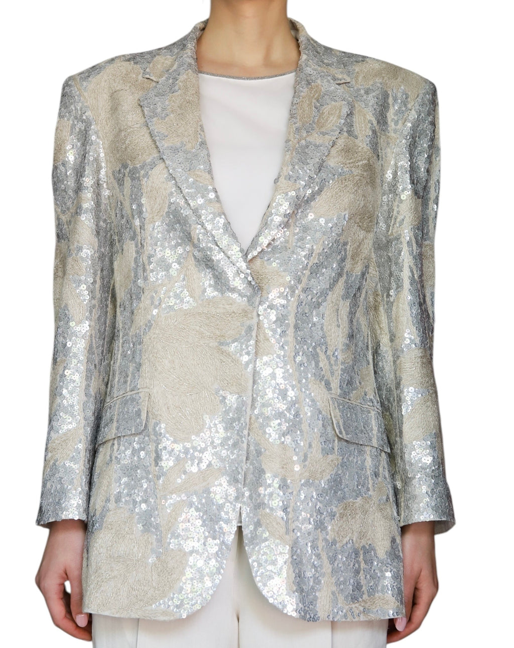 Brunello Cucinelli Grey Blue Sequin Linen Blazer - IT 42 / US 6