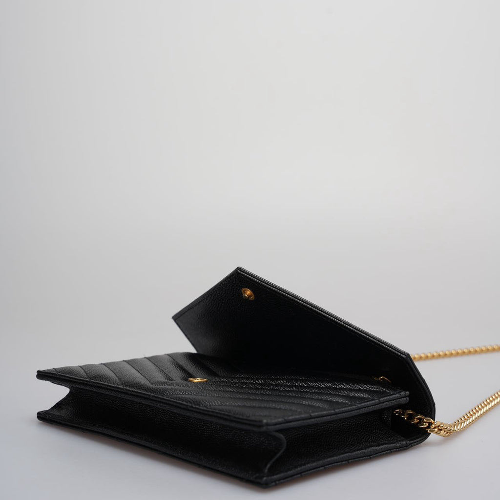 Saint Laurent Monogram Small Wallet on Chain Bag In Black with Gold Hardware