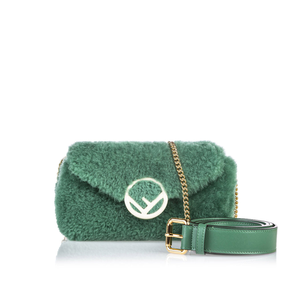 Fendi Sea Green Shearling Convertible 2 in 1 Crossbody / Belt Bag