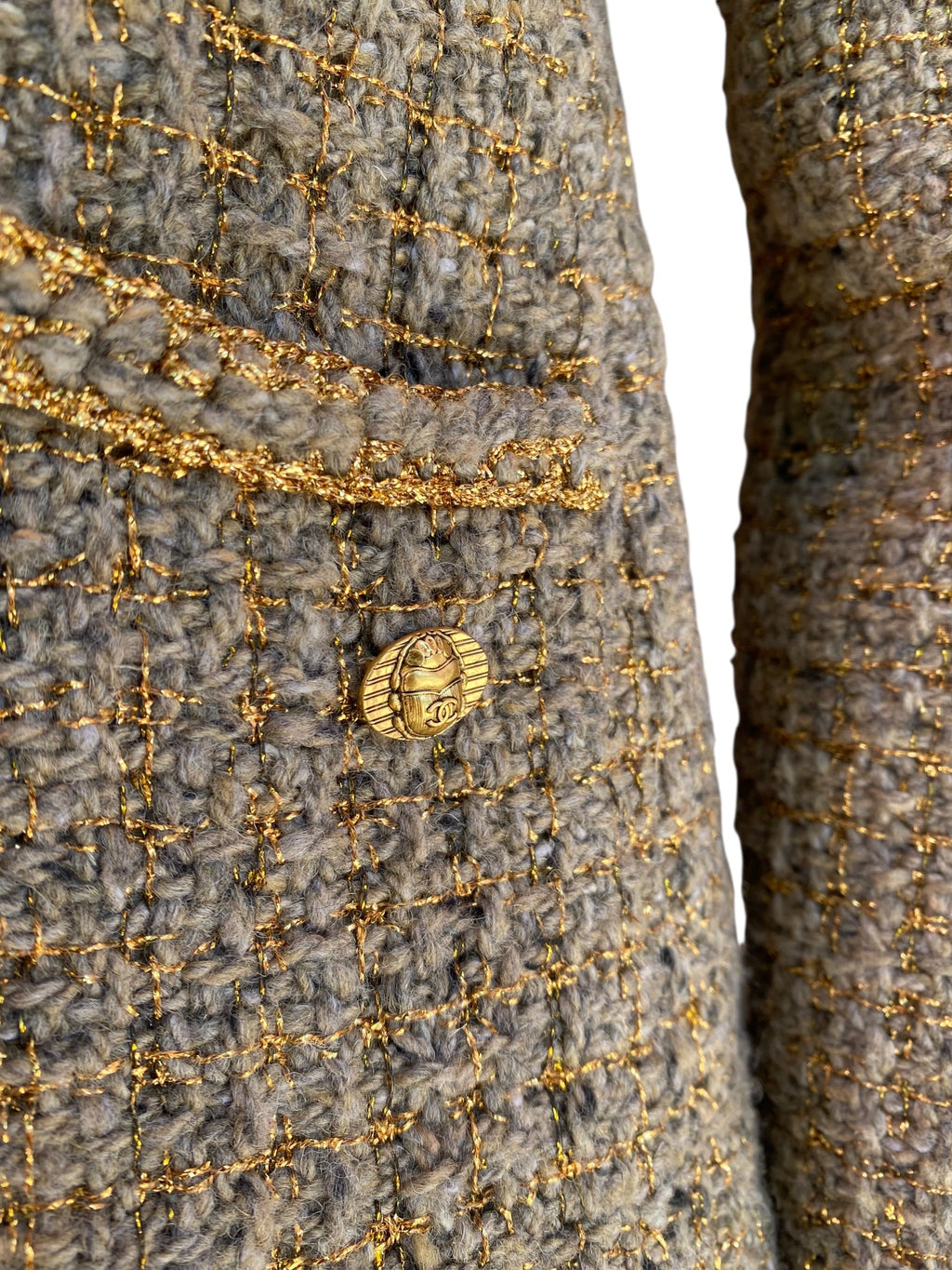 Chanel 2019 Gold Tweed Scarab Jacket - 38