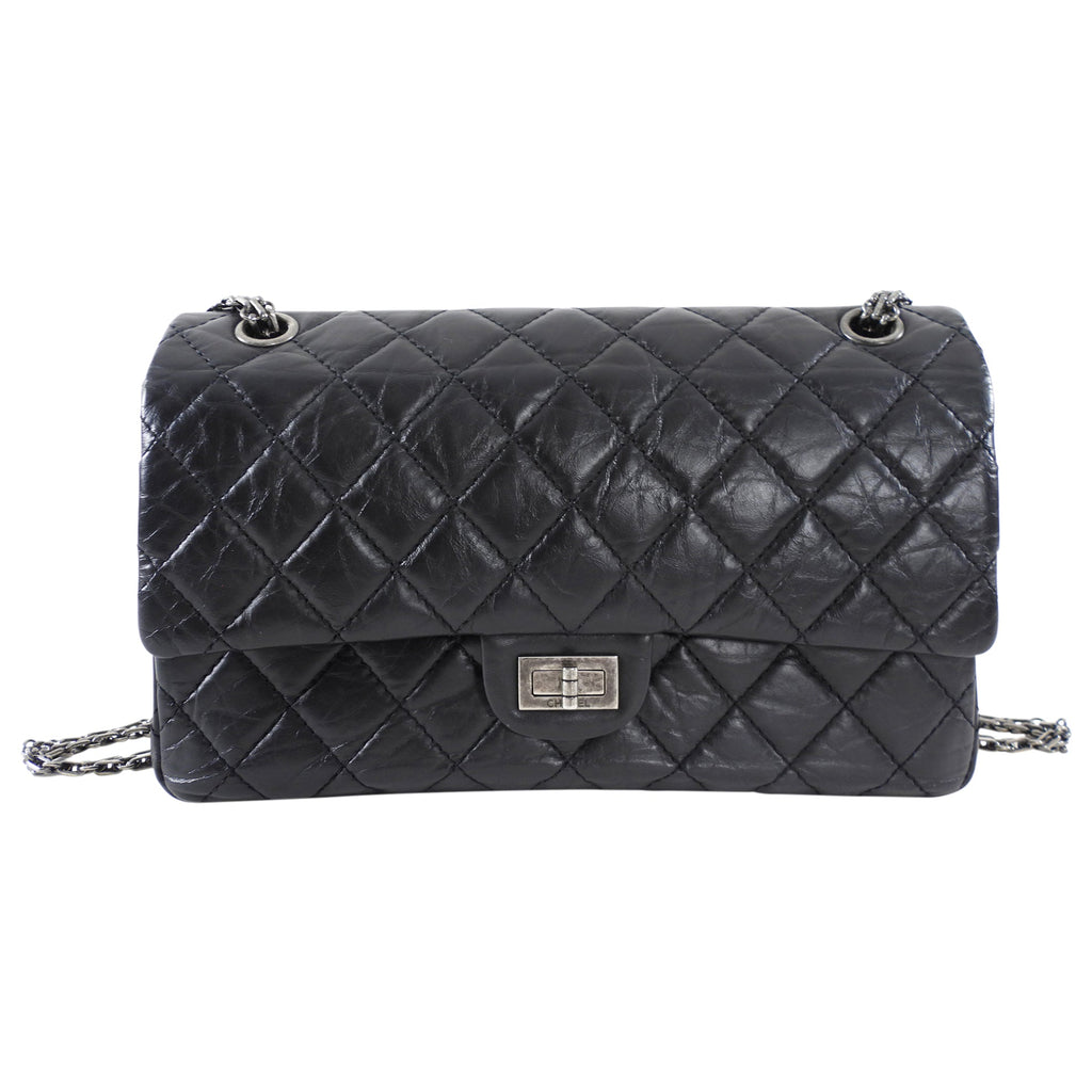 Chanel Black Aged Calfskin Reissue 2.55 227 Ruthenium Classic Flap Bag