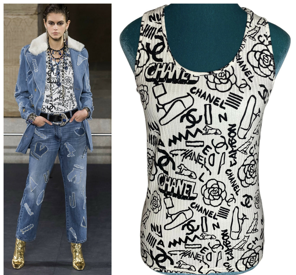 Chanel 19A Paris-New York Egypt Graffiti Tank Top Size FR 36