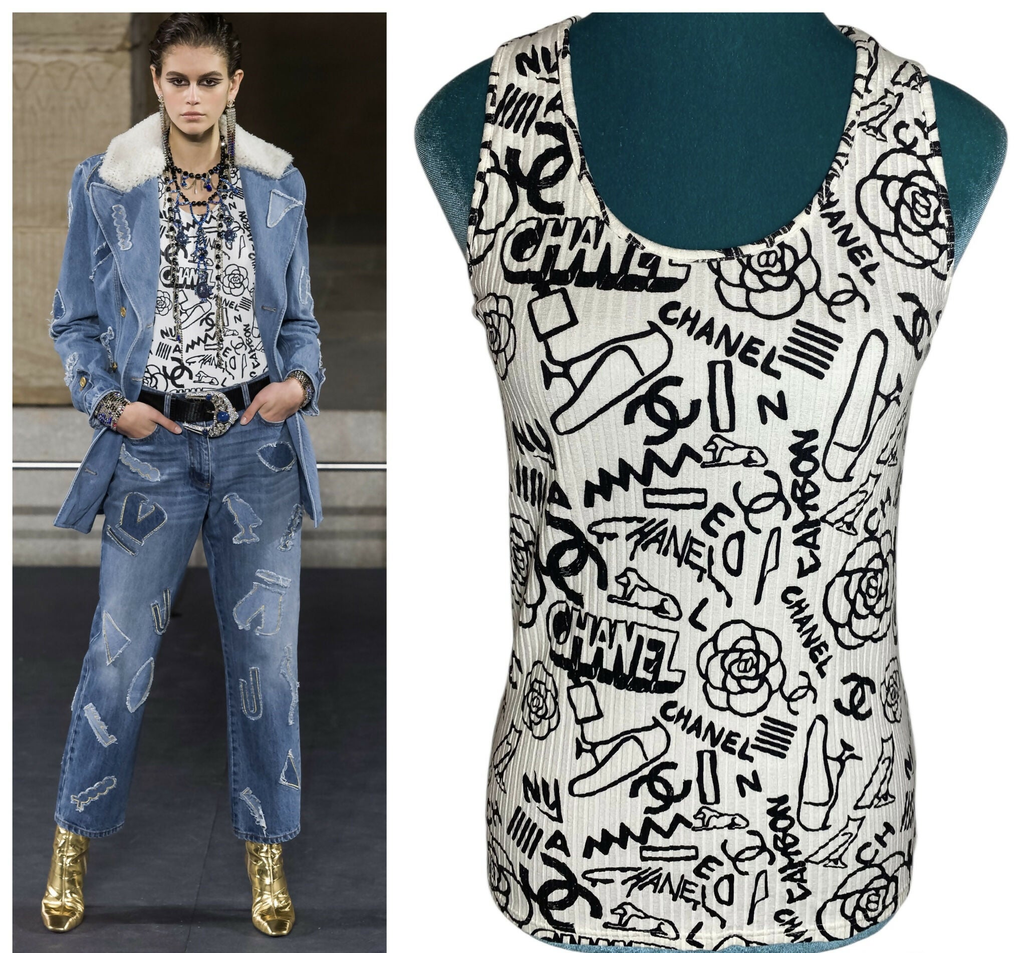 Chanel 19A Paris-New York Egypt Graffiti Tank Top Size FR 36