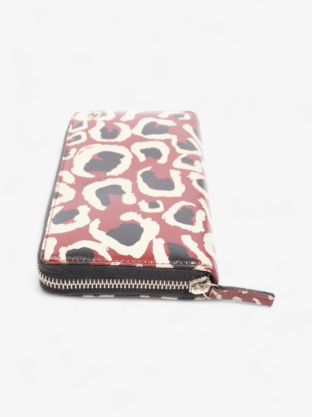 Gucci Leopard Print Zip Around Wallet Red / Black Calfskin Leather
