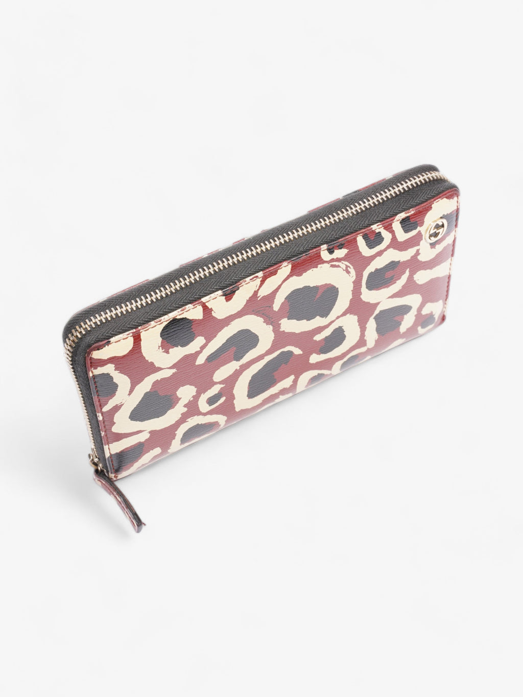 Gucci Leopard Print Zip Around Wallet Red / Black Calfskin Leather