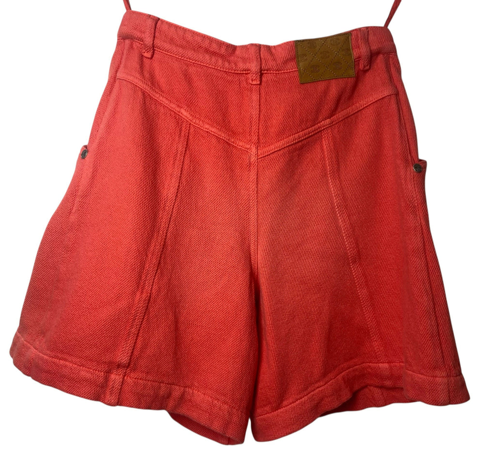 Chanel 2019 Coral Red Cotton CC Buckle Shorts FR 36