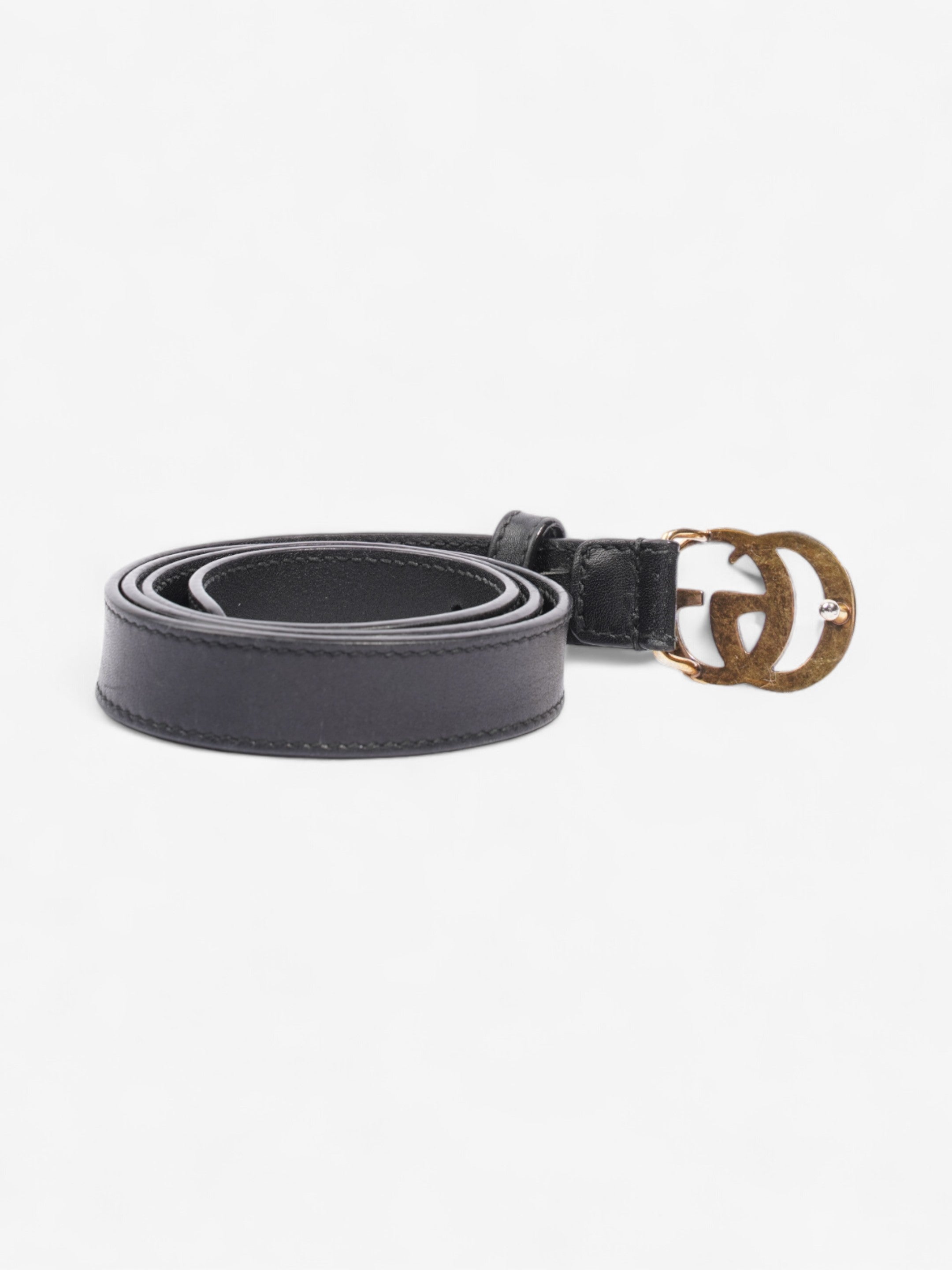 Gucci GG Marmont Thin Belt Black / Gold Leather 70cm / 28"