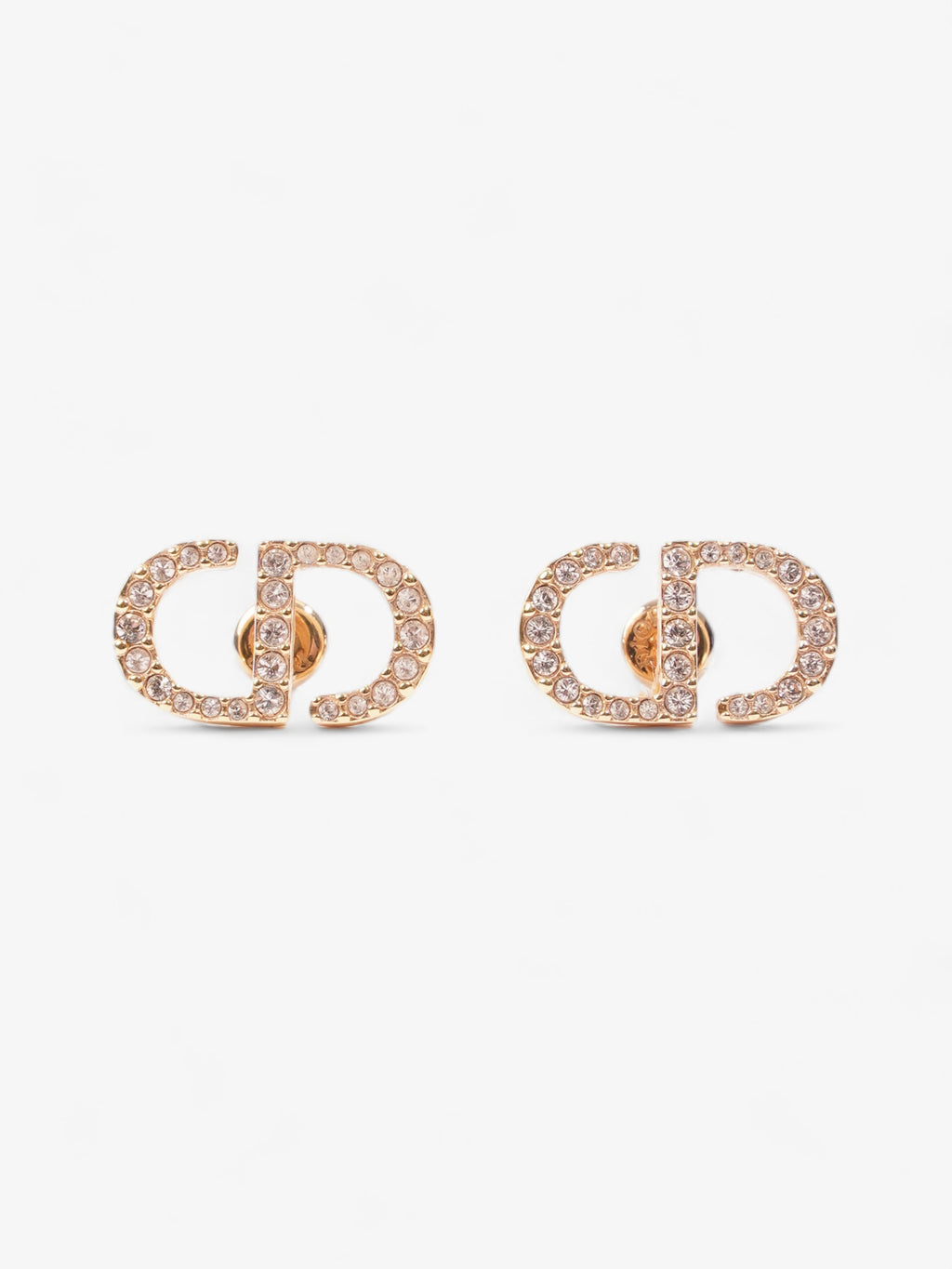 Christian Dior Petit CD Stud Earrings with White Crystals Gold Base Metal