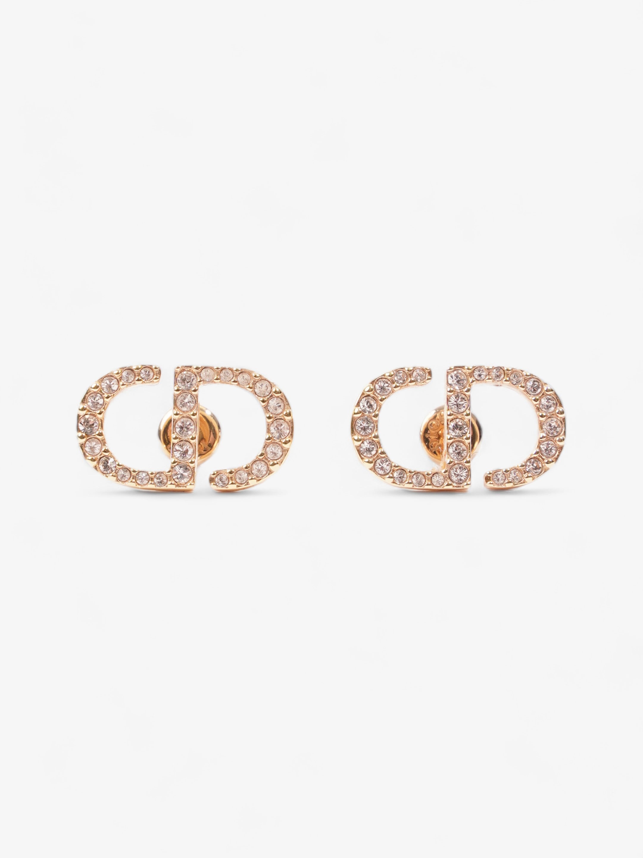 Christian Dior Petit CD Stud Earrings with White Crystals Gold Base Metal