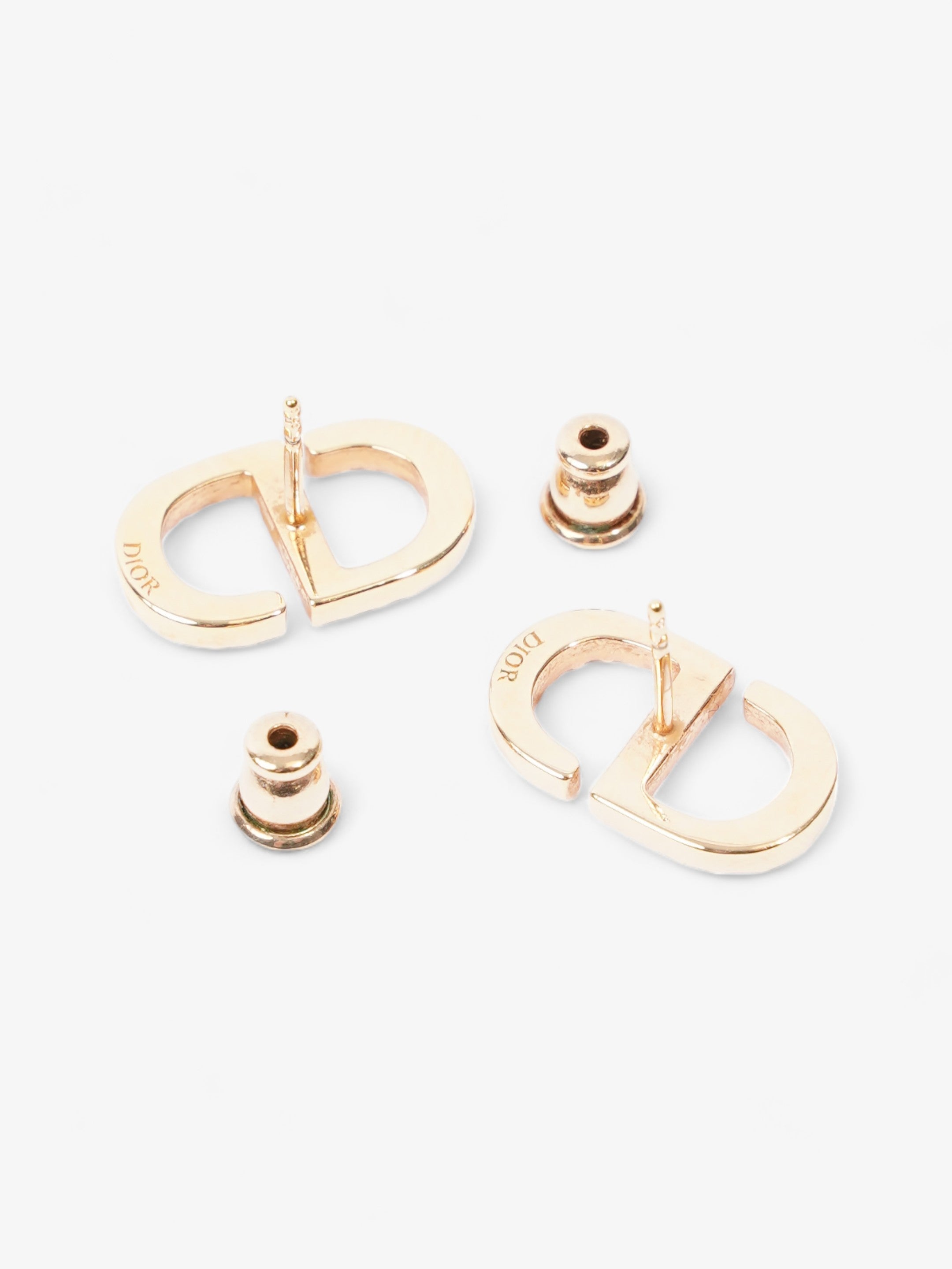 Christian Dior Petit CD Stud Earrings with White Crystals Gold Base Metal
