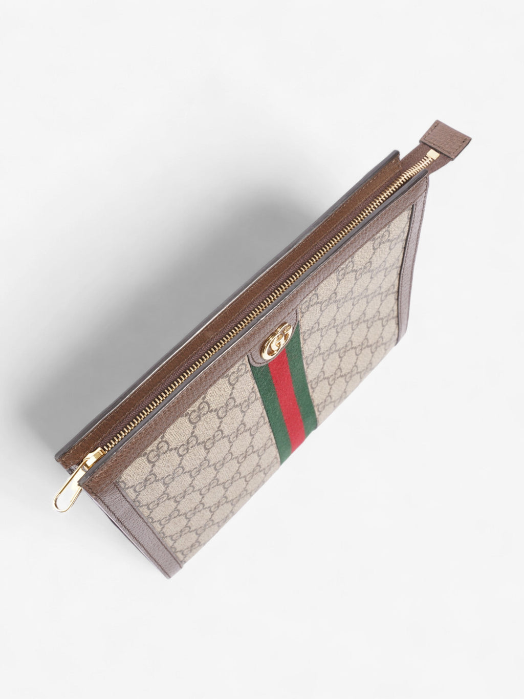 Gucci Ophidia GG Pouch Beige And Ebony GG Supreme / Green And Red Web Coated Canvas
