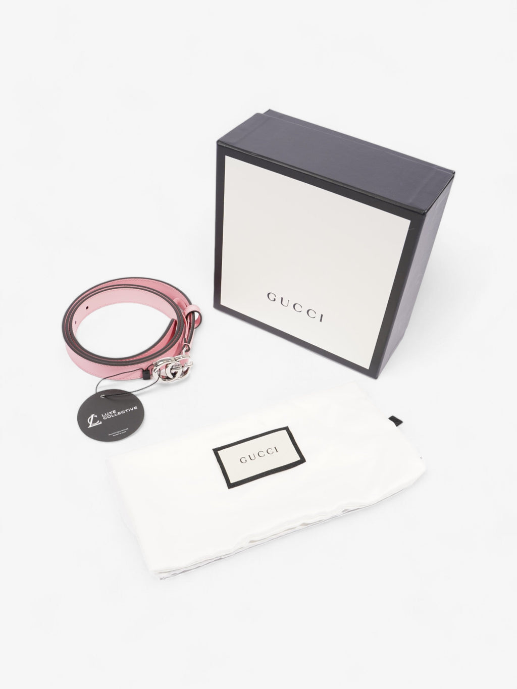 Gucci GG Marmont Thin Belt Pink / Silver Leather 100cm/ 95"