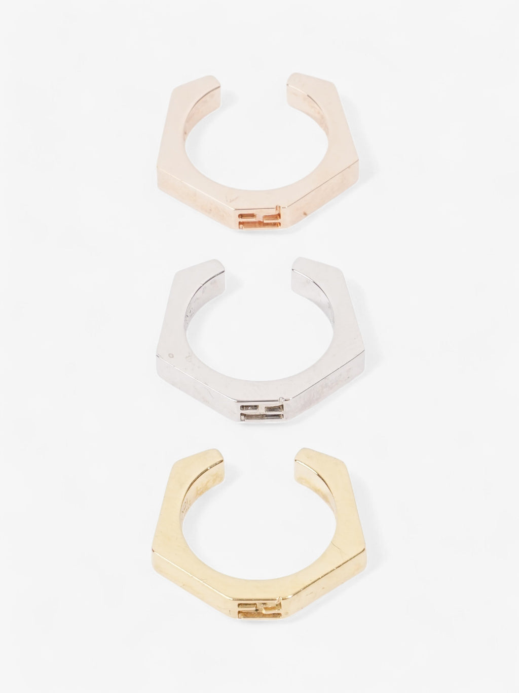 Fendi 3 Stack FF Rings Gold / Bronze / Silver Base Metal Medium (Circumference - 55mm)