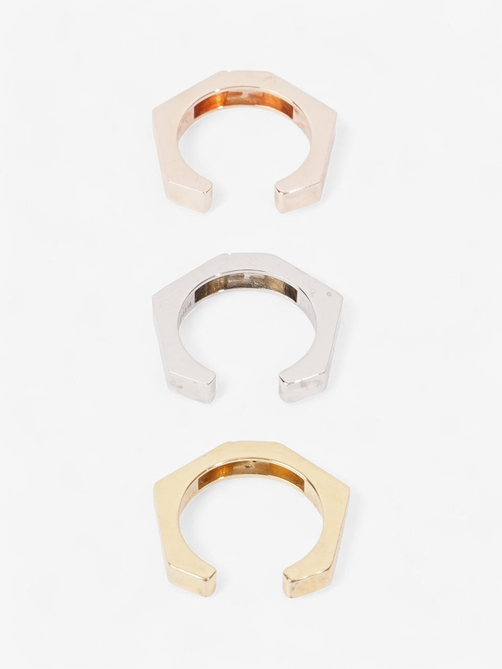 Fendi 3 Stack FF Rings Gold / Bronze / Silver Base Metal Medium (Circumference - 55mm)