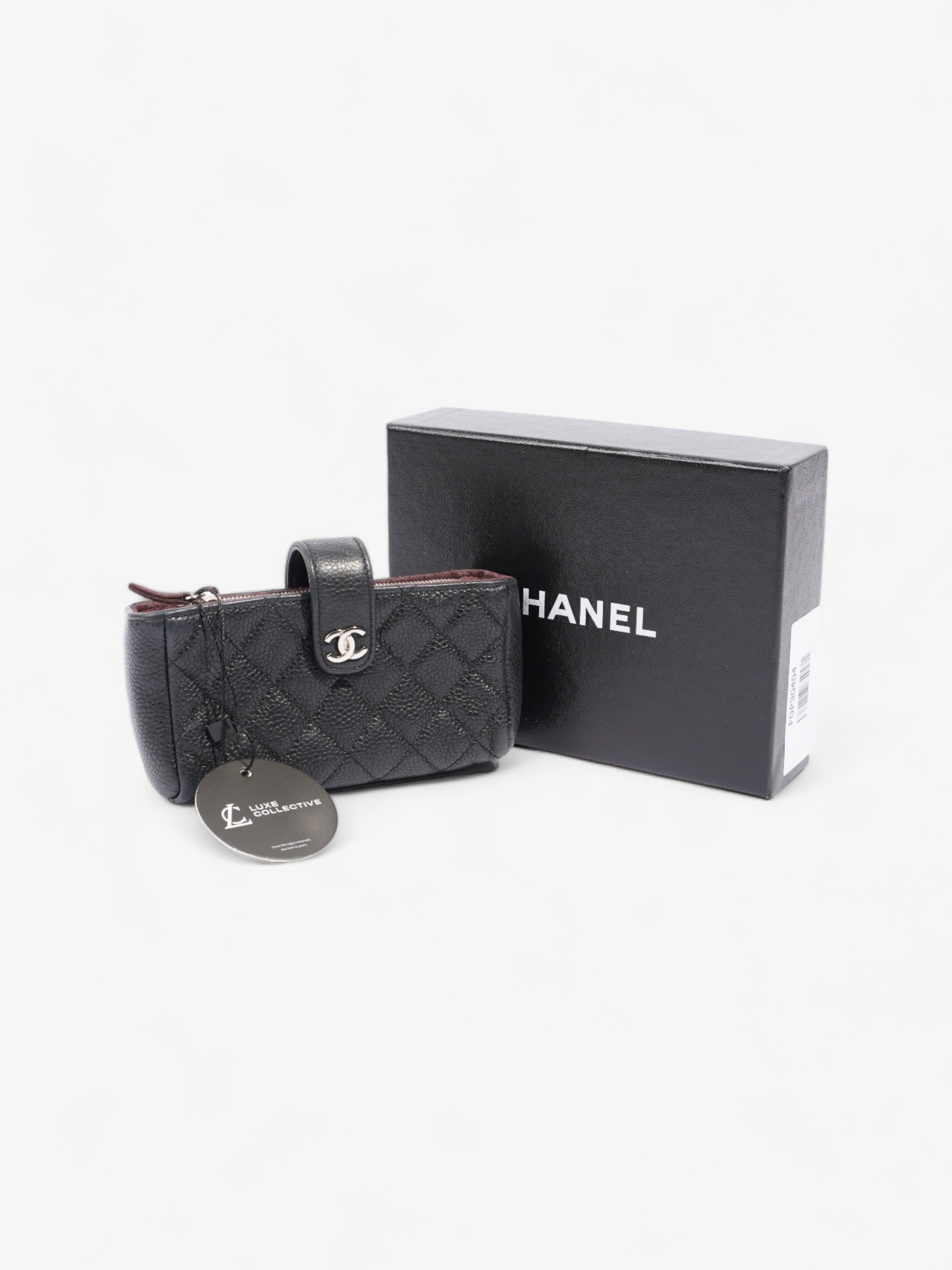 Chanel Interlocking CC Logo Coin Purse Black Caviar Leather