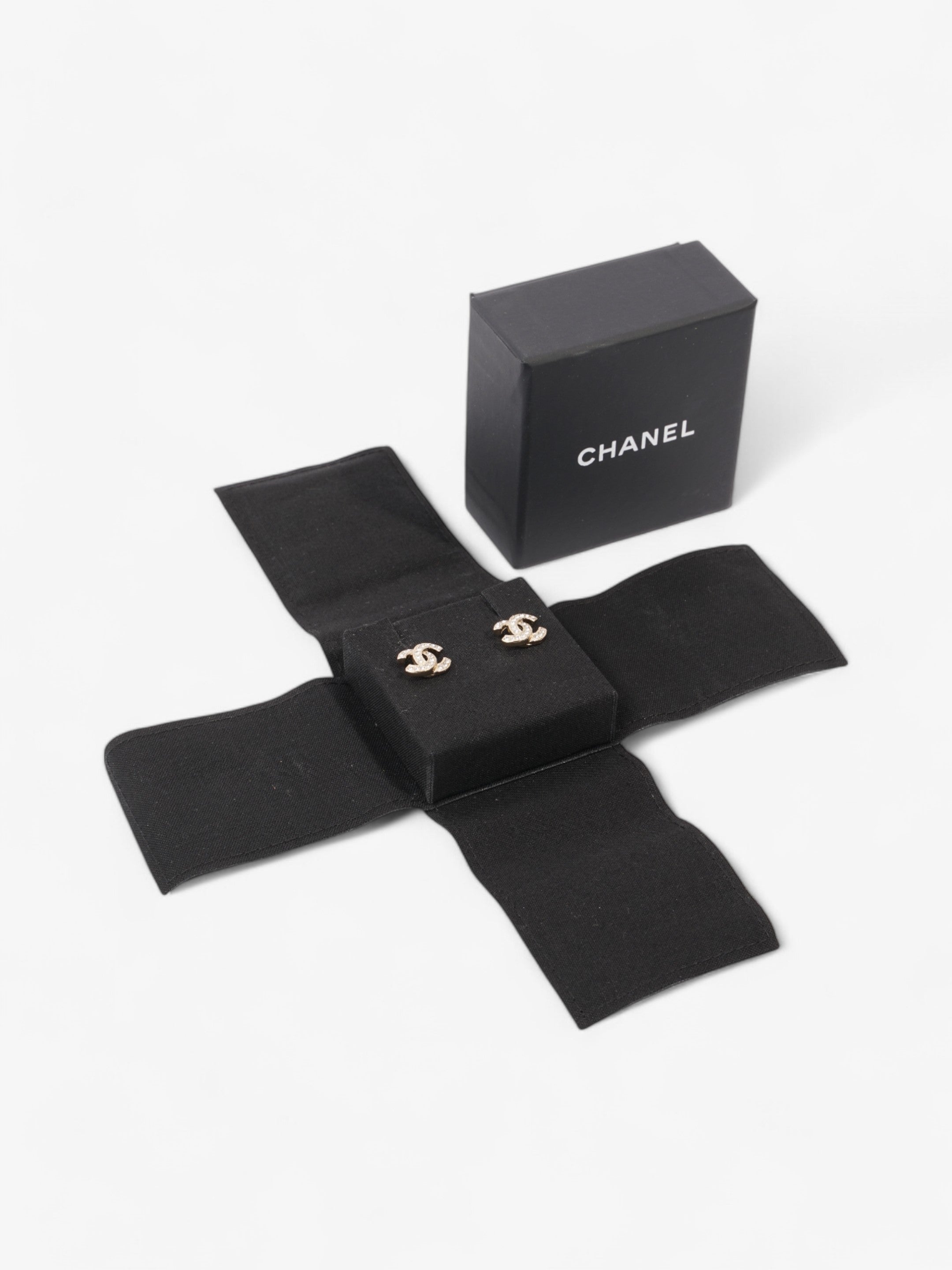 Chanel Rhinestone CC Logo Earring Gold Base Metal