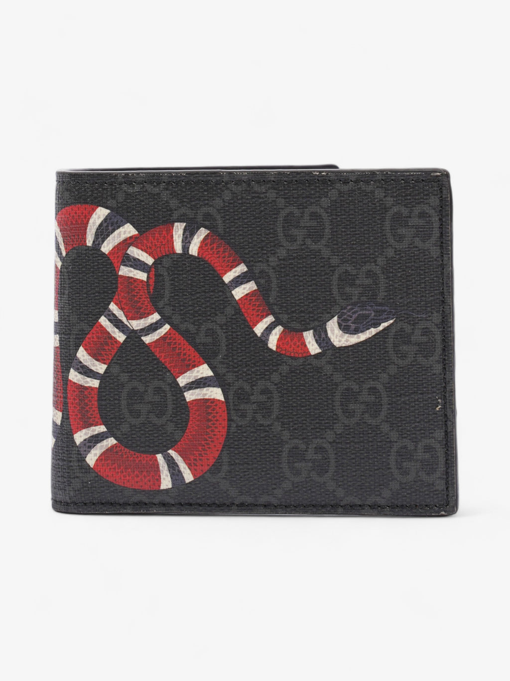 Gucci Kingsnake Print Wallet Black GG Supreme / Red / Navy Coated Canvas