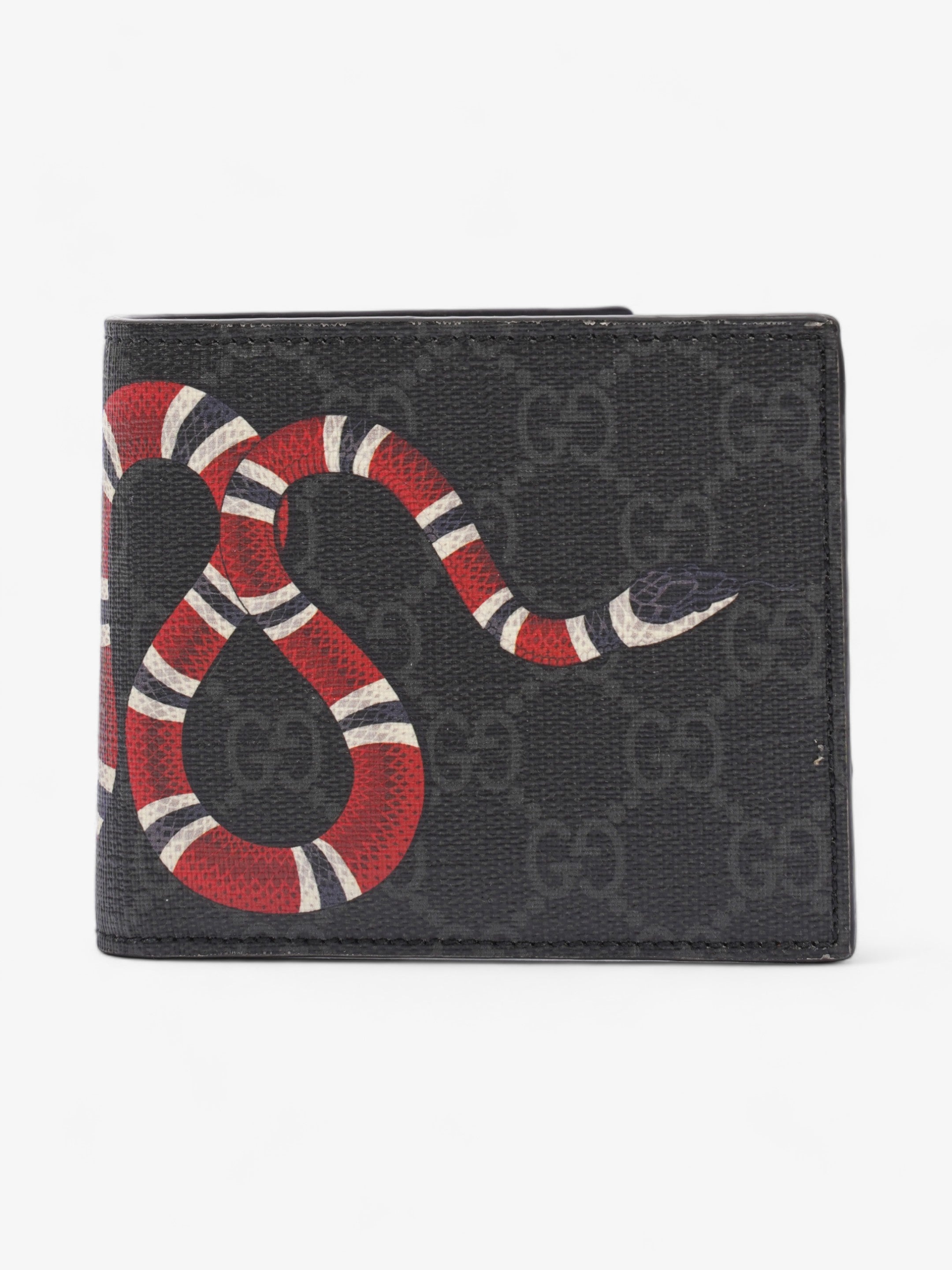 Gucci Kingsnake Print Wallet Black GG Supreme / Red / Navy Coated Canvas