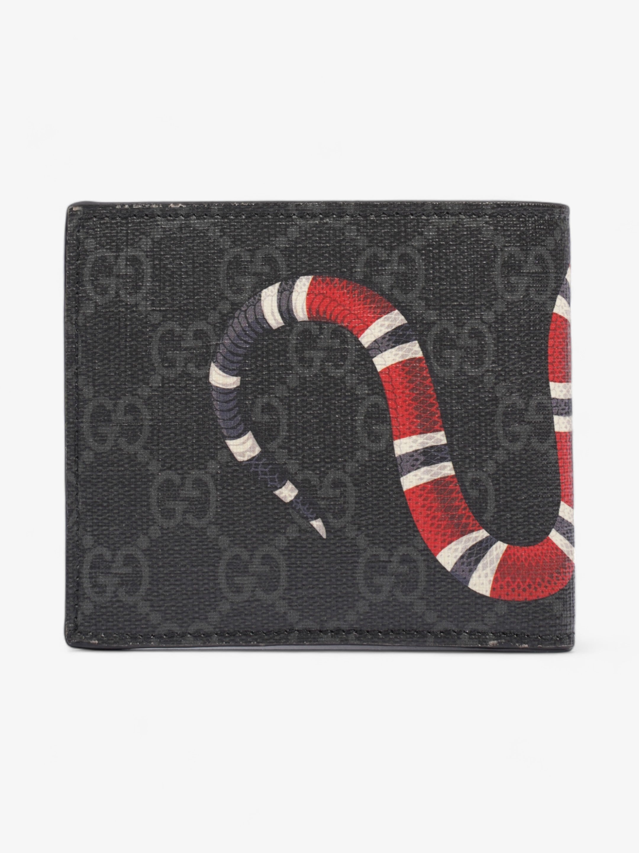 Gucci Kingsnake Print Wallet Black GG Supreme / Red / Navy Coated Canvas