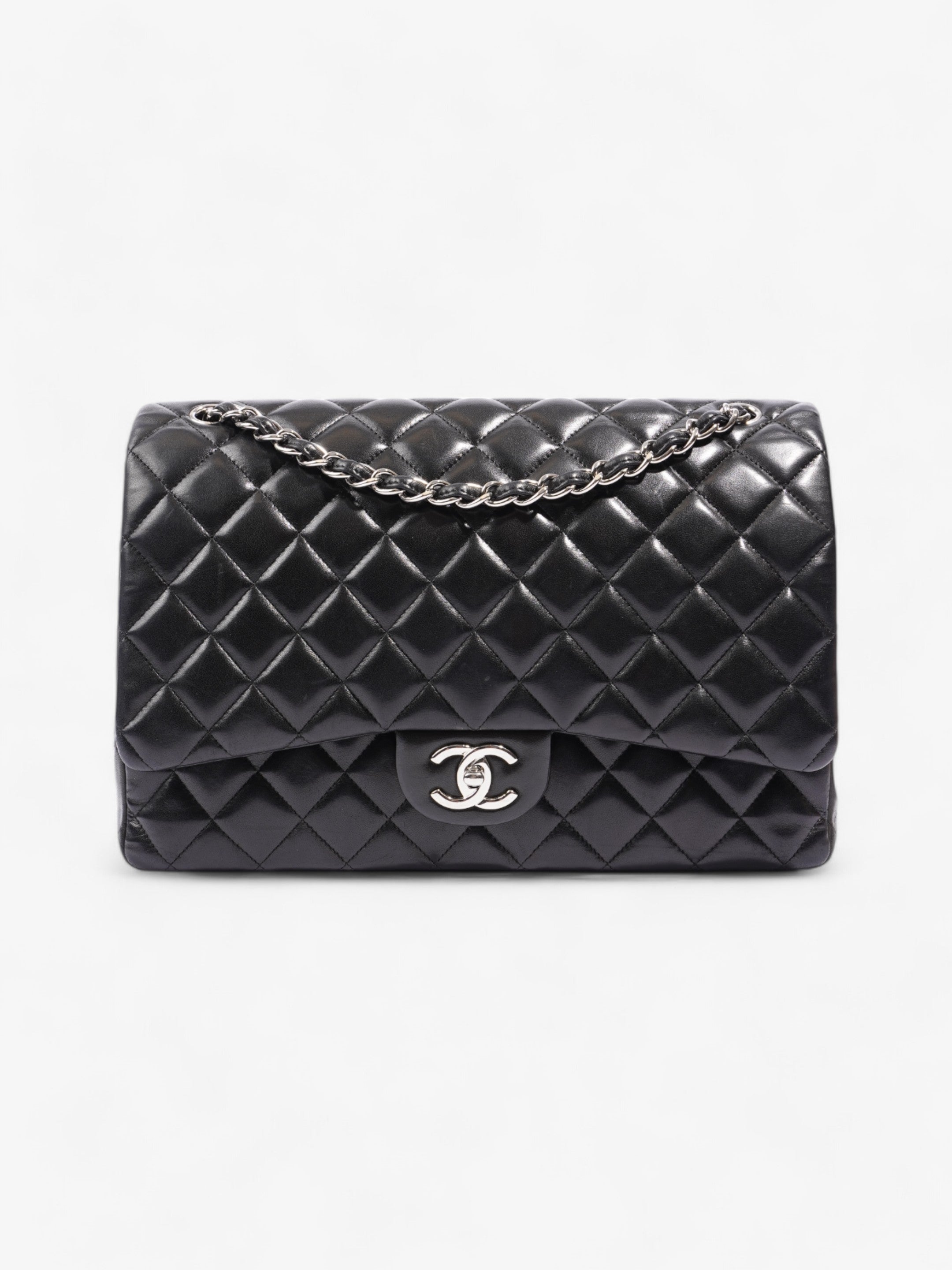 Chanel Classic Double Flap Black Lambskin Leather Maxi