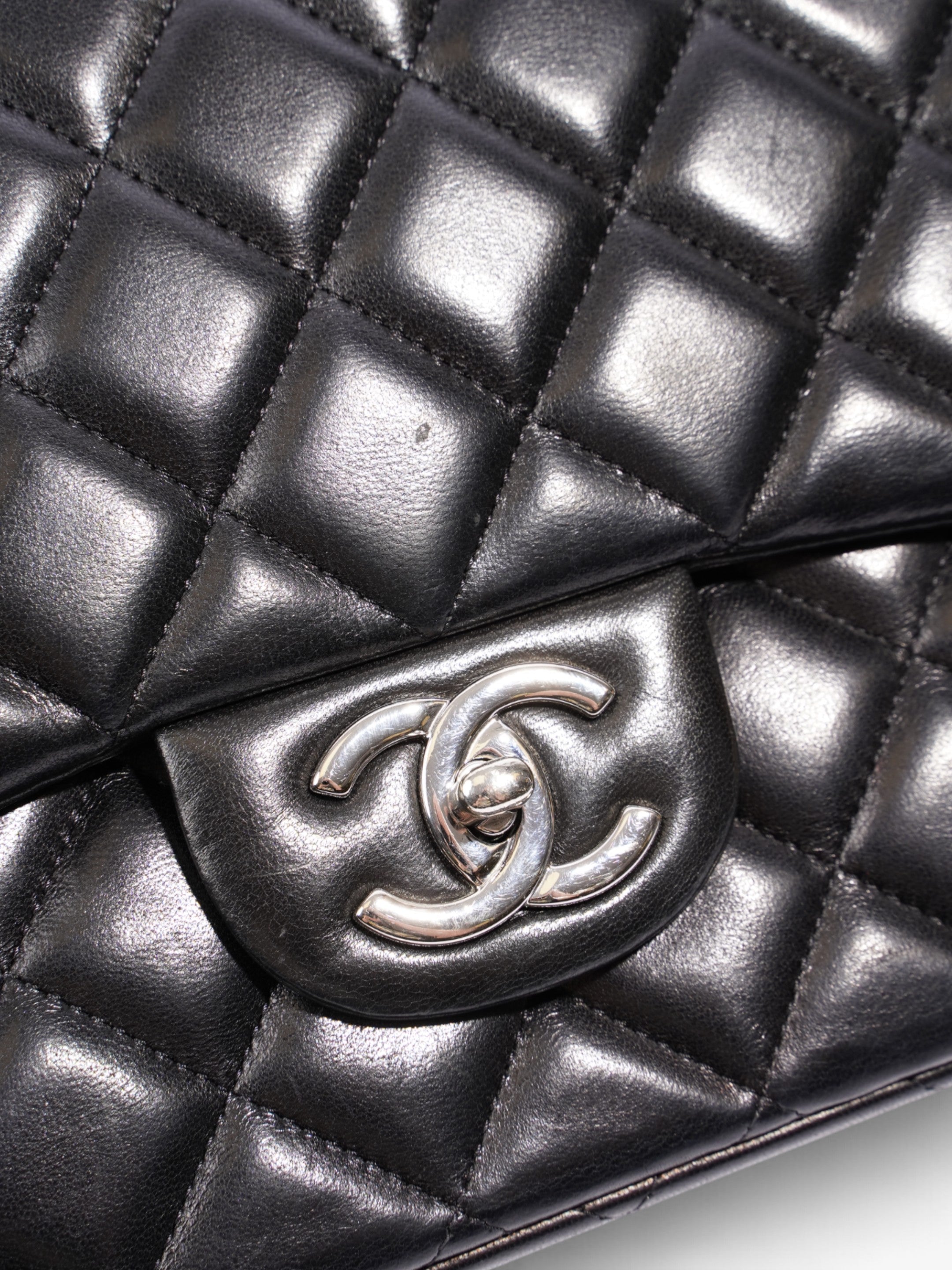 Chanel Classic Double Flap Black Lambskin Leather Maxi