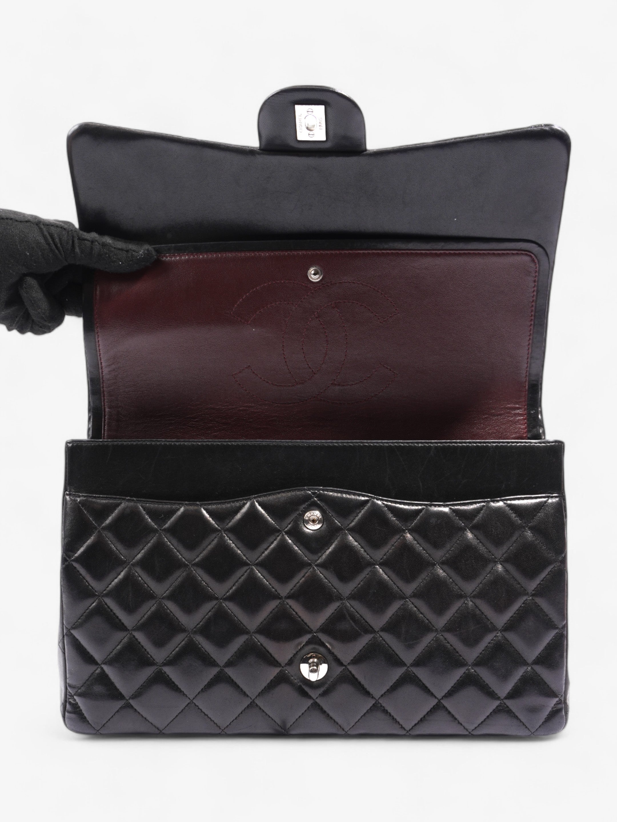 Chanel Classic Double Flap Black Lambskin Leather Maxi
