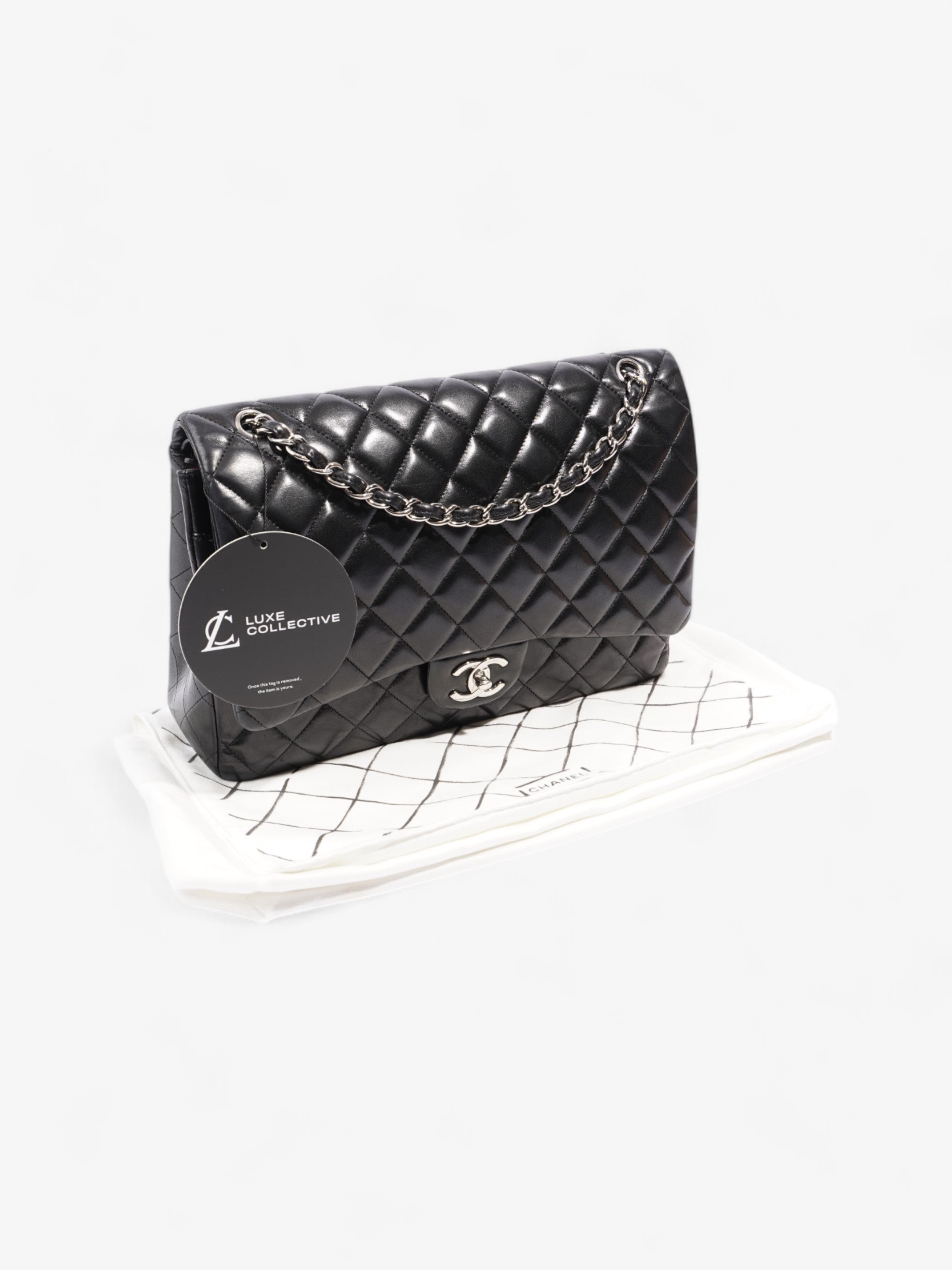 Chanel Classic Double Flap Black Lambskin Leather Maxi